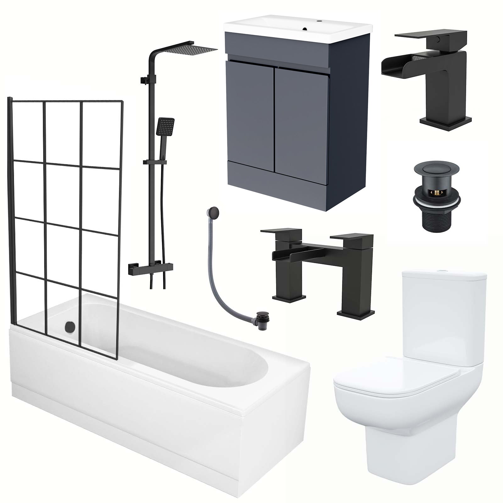 Alaska Bathtub Shower Dark Grey Basin Vanity Toilet Matte Black Taps