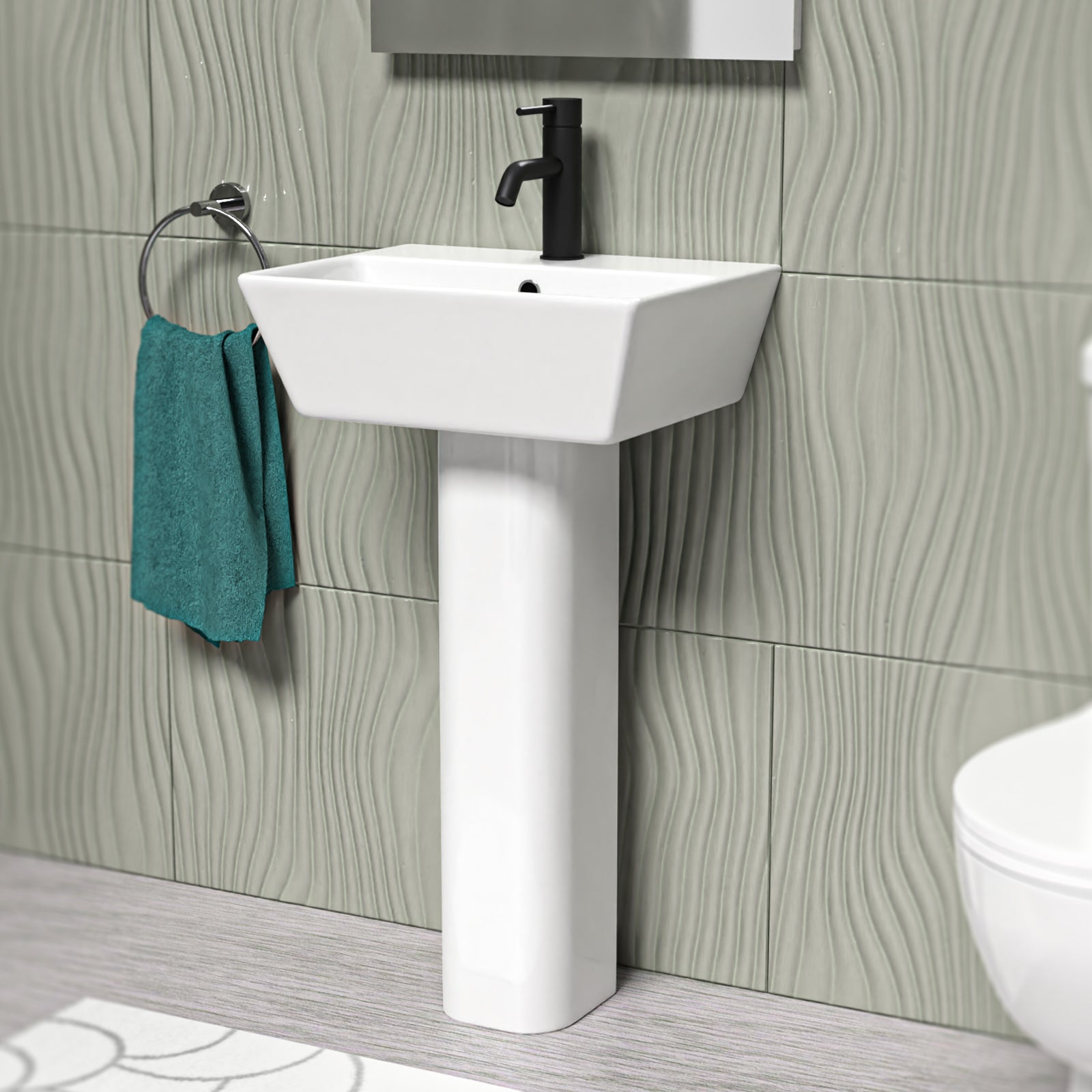 White 450mm Square Modern Full Pedestal Basin