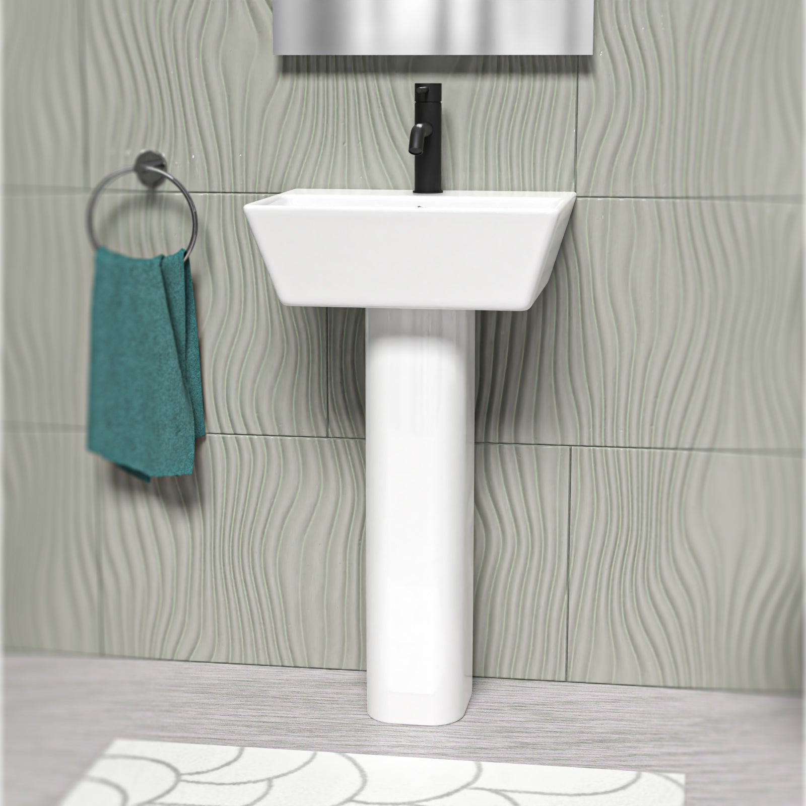 White 450mm Square Modern Full Pedestal Basin