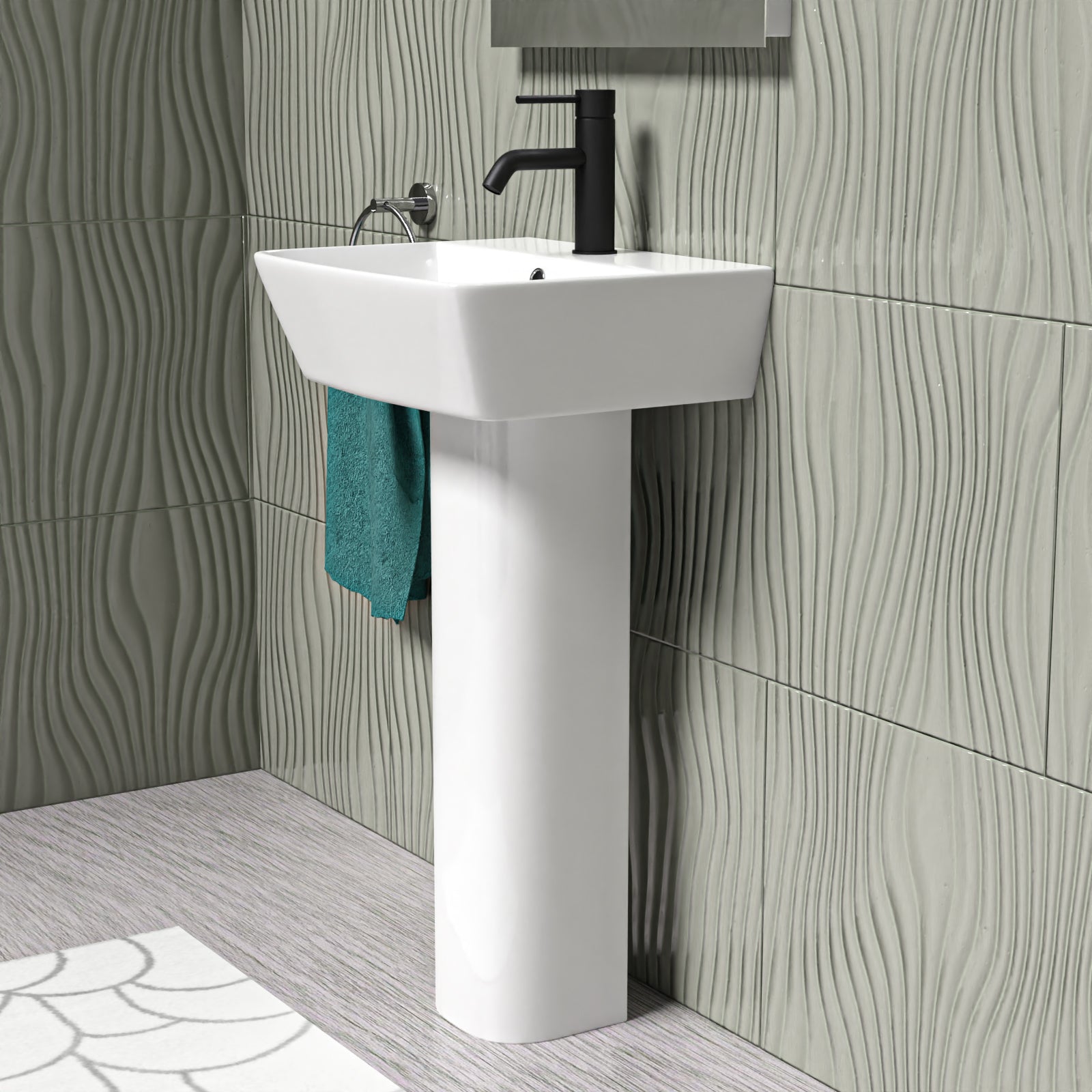 White 450mm Square Modern Full Pedestal Basin