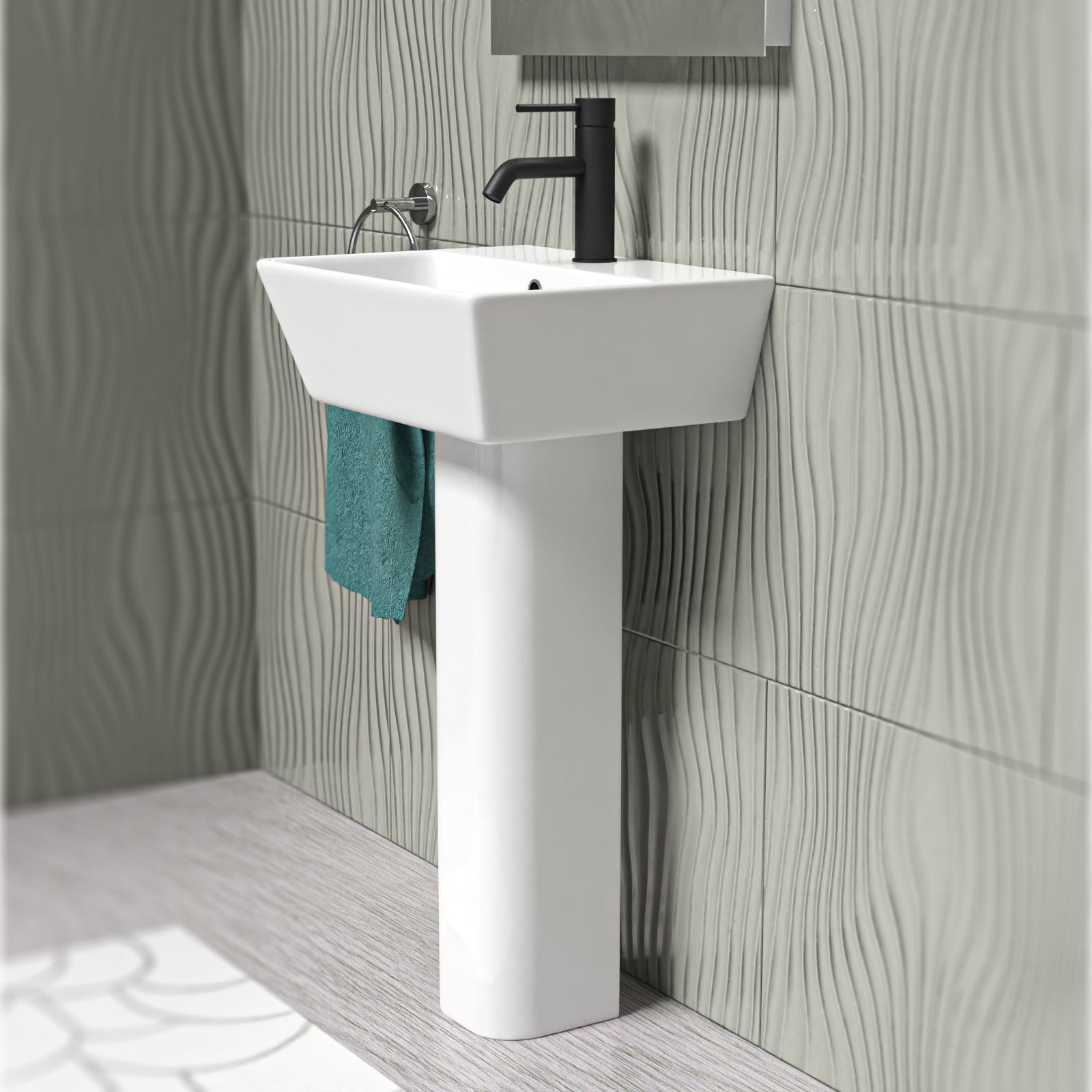 White 450mm Square Modern Full Pedestal Basin