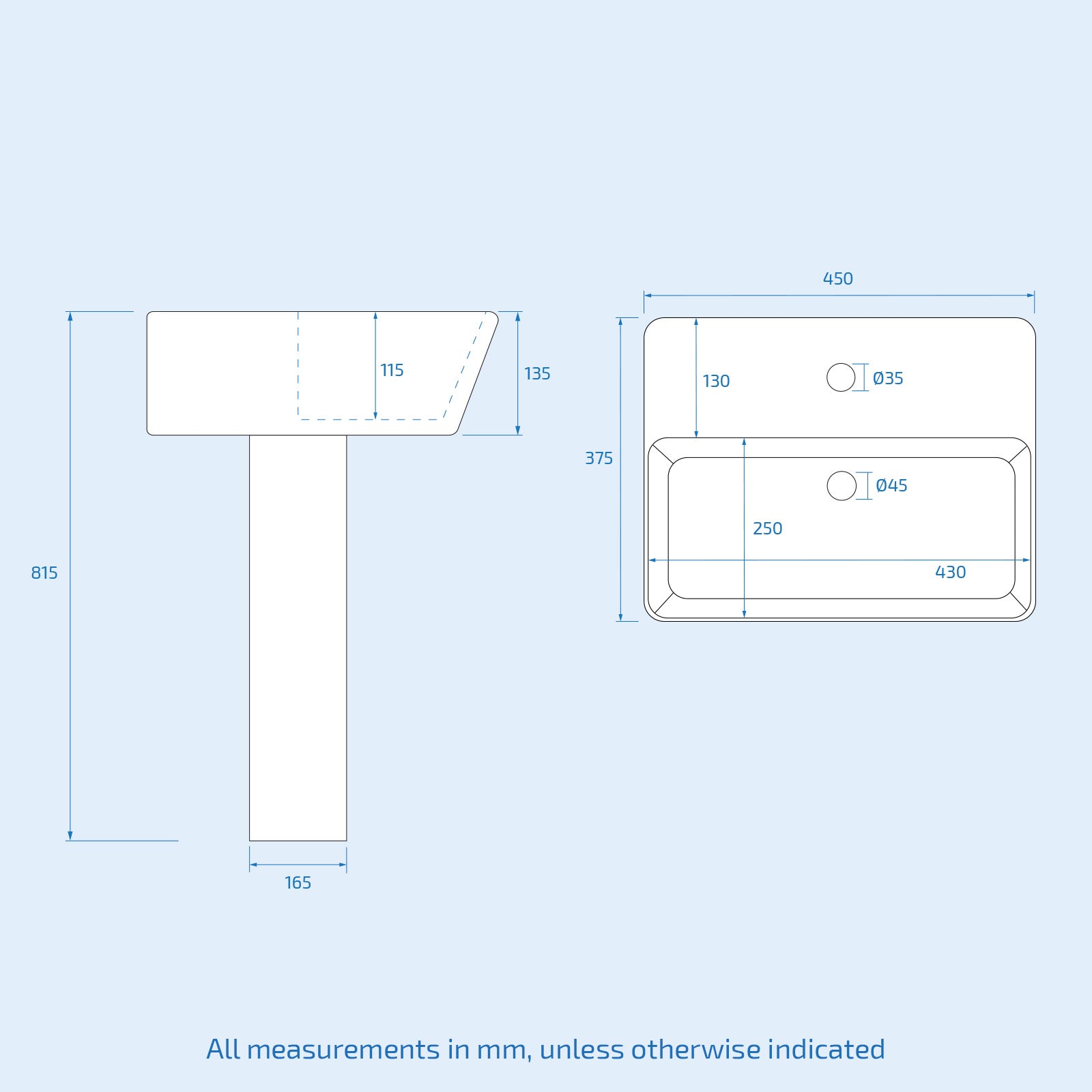White 450mm Square Modern Full Pedestal Basin with Toilet