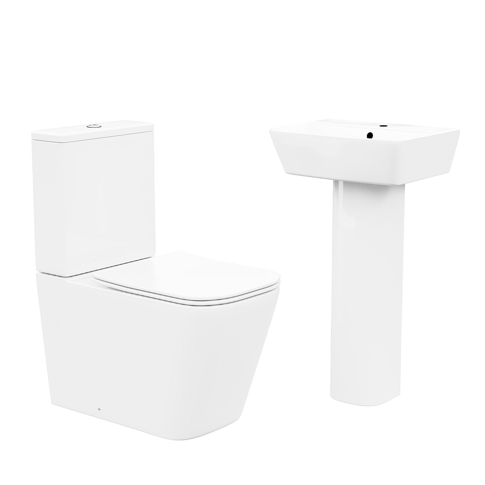 White 450mm Square Modern Full Pedestal Basin with Modern Toilet