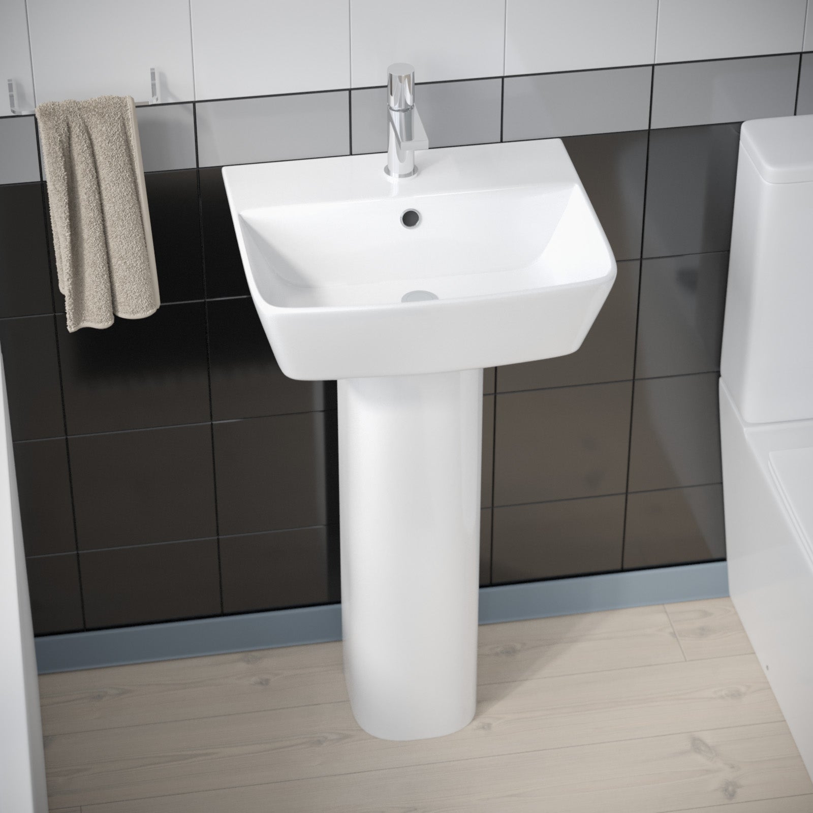 Aris 1700mm Bathroom Suite with Bath, Panel & 450mm Square Pedestal Basin