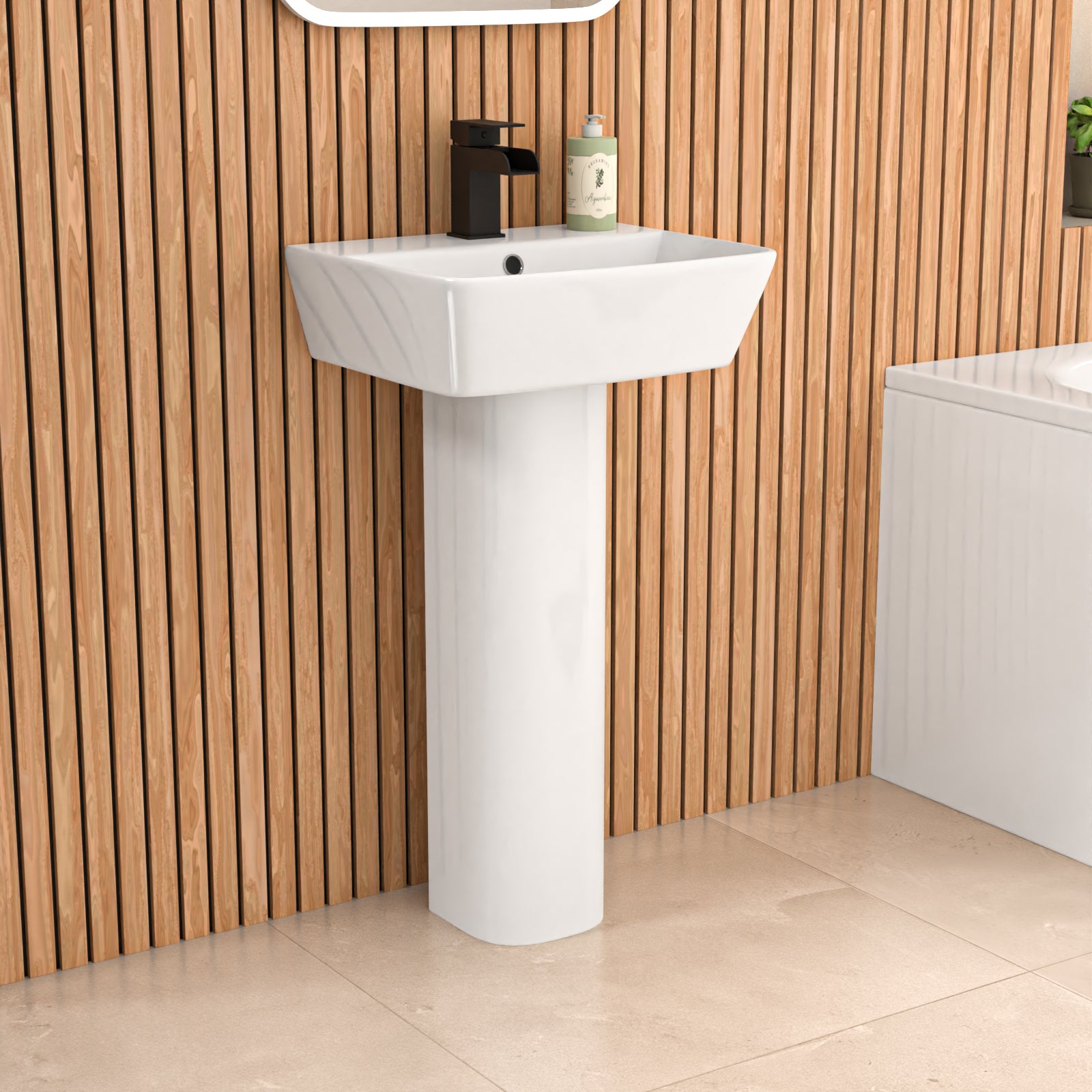 White 450mm Square Modern Full Pedestal Basin Toilet Bath & Front Panel