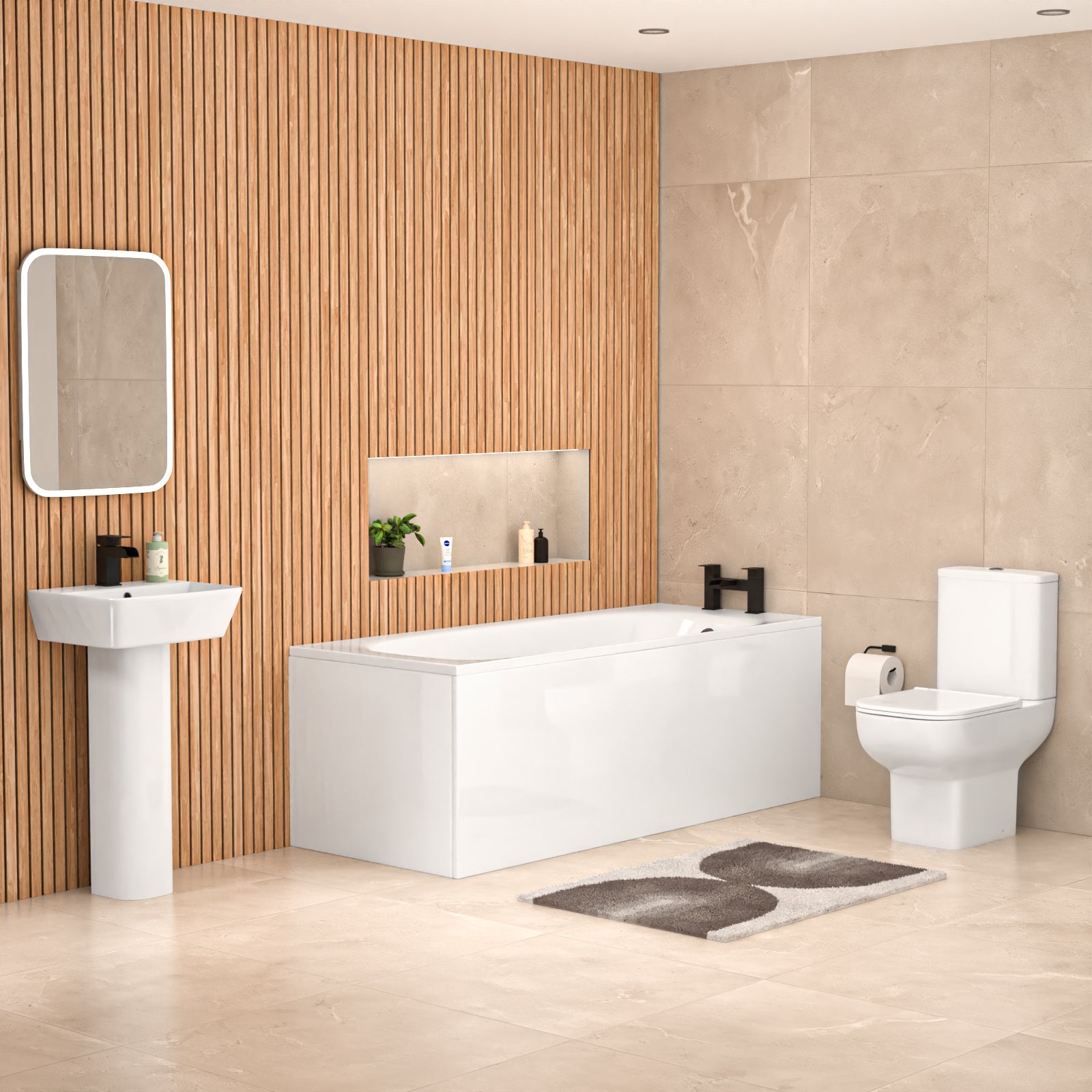 White 450mm Square Modern Full Pedestal Basin Toilet Bath & Front Panel