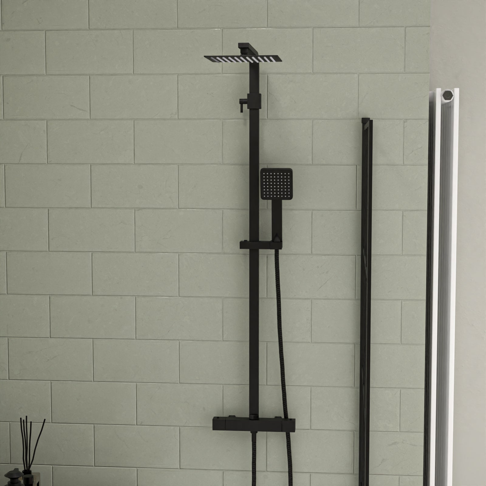 White 450mm Square Modern Pedestal Basin Toilet Shower Bath Taps Set