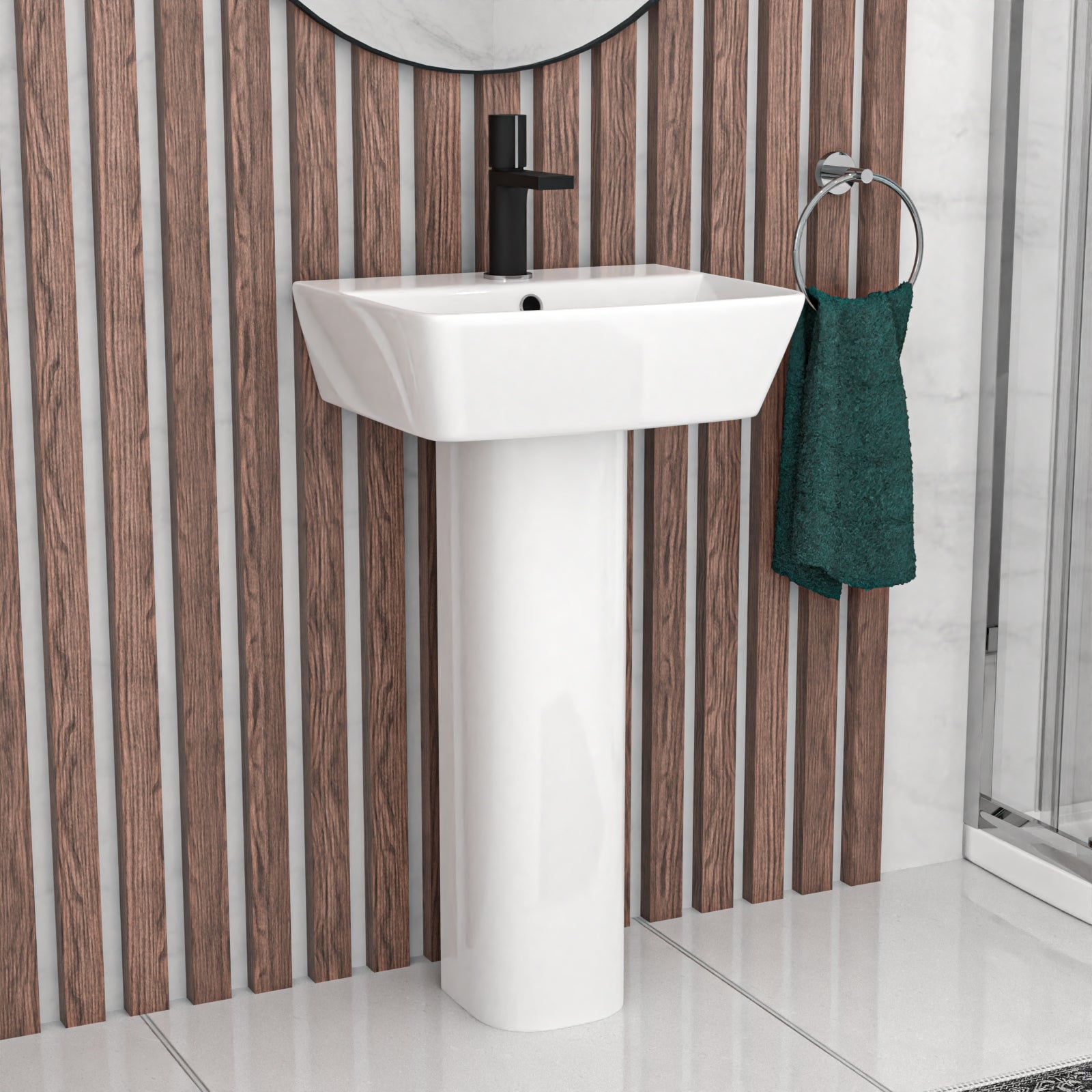 Aris 800mm Bathroom Suite with Quadrant Enclosure & 450mm Pedestal Basin
