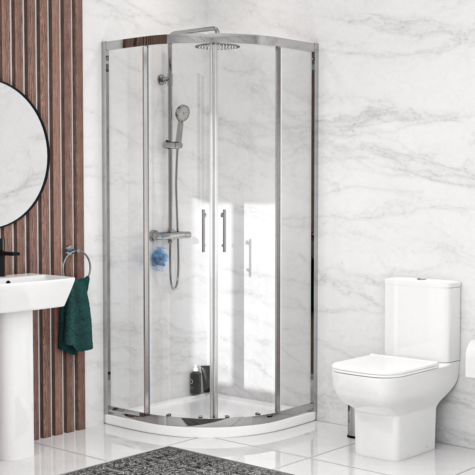 Aris 800mm Bathroom Suite with Quadrant Enclosure & 450mm Pedestal Basin