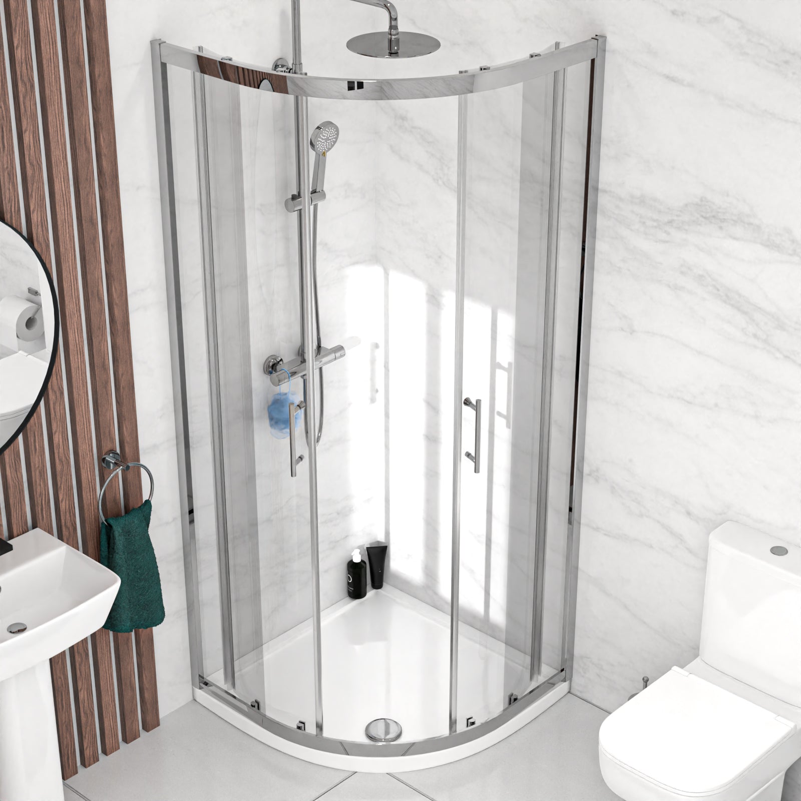 Aris 800mm Bathroom Suite with Quadrant Enclosure & 450mm Pedestal Basin