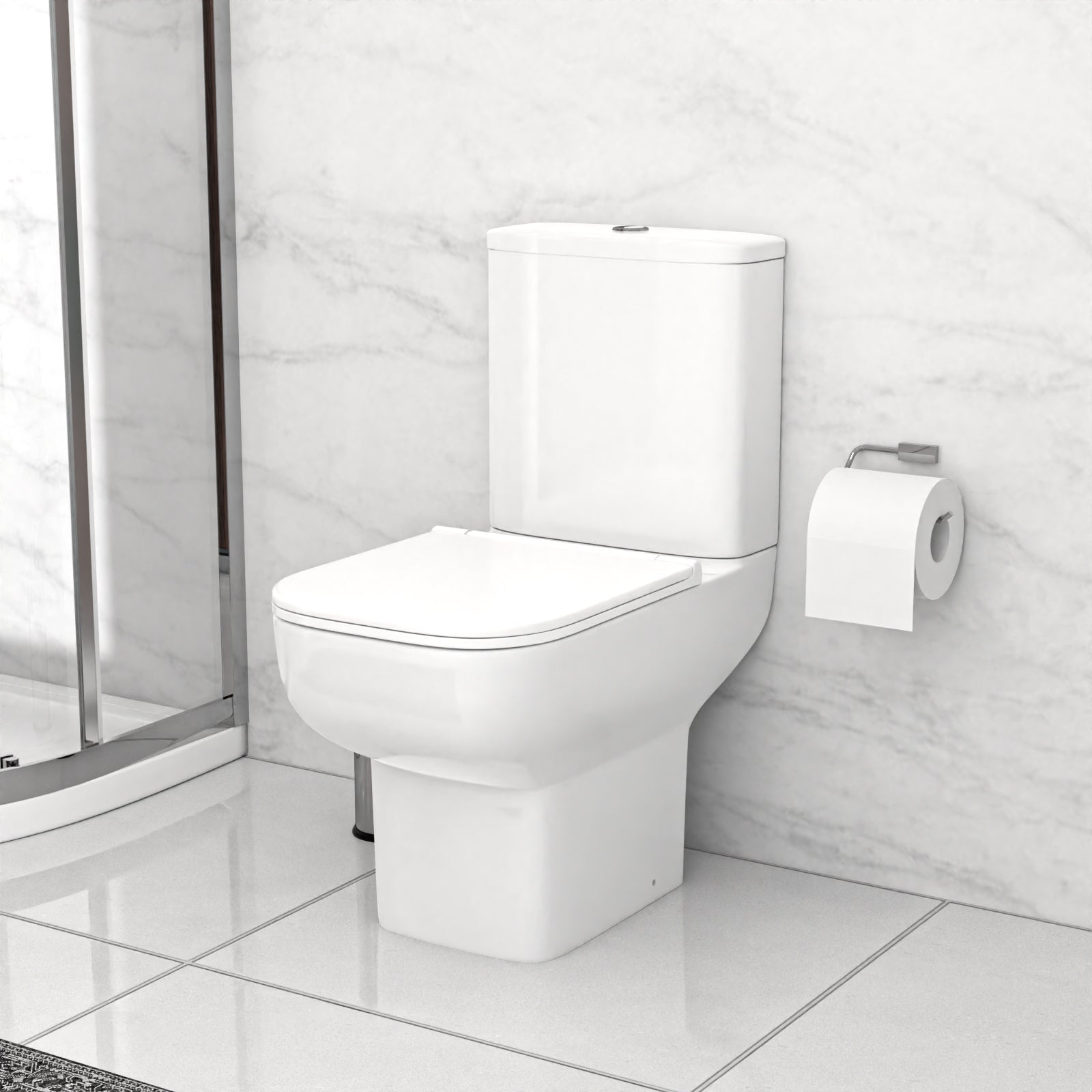 Aris 900mm Bathroom Suite with Quadrant Enclosure & Square 450mm Pedestal Basin