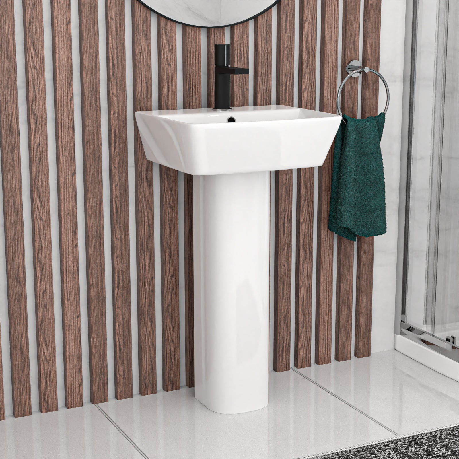 Aris 900mm Bathroom Suite with Quadrant Enclosure & Square 560mm Pedestal Basin
