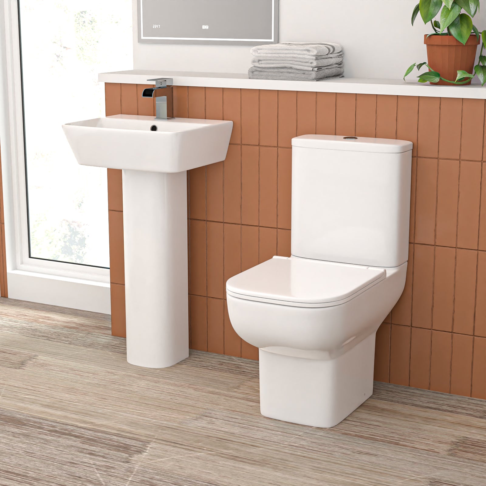 Aris 1700mm Complete Bathroom Suite with L-Shaped Shower Bath & Taps Set