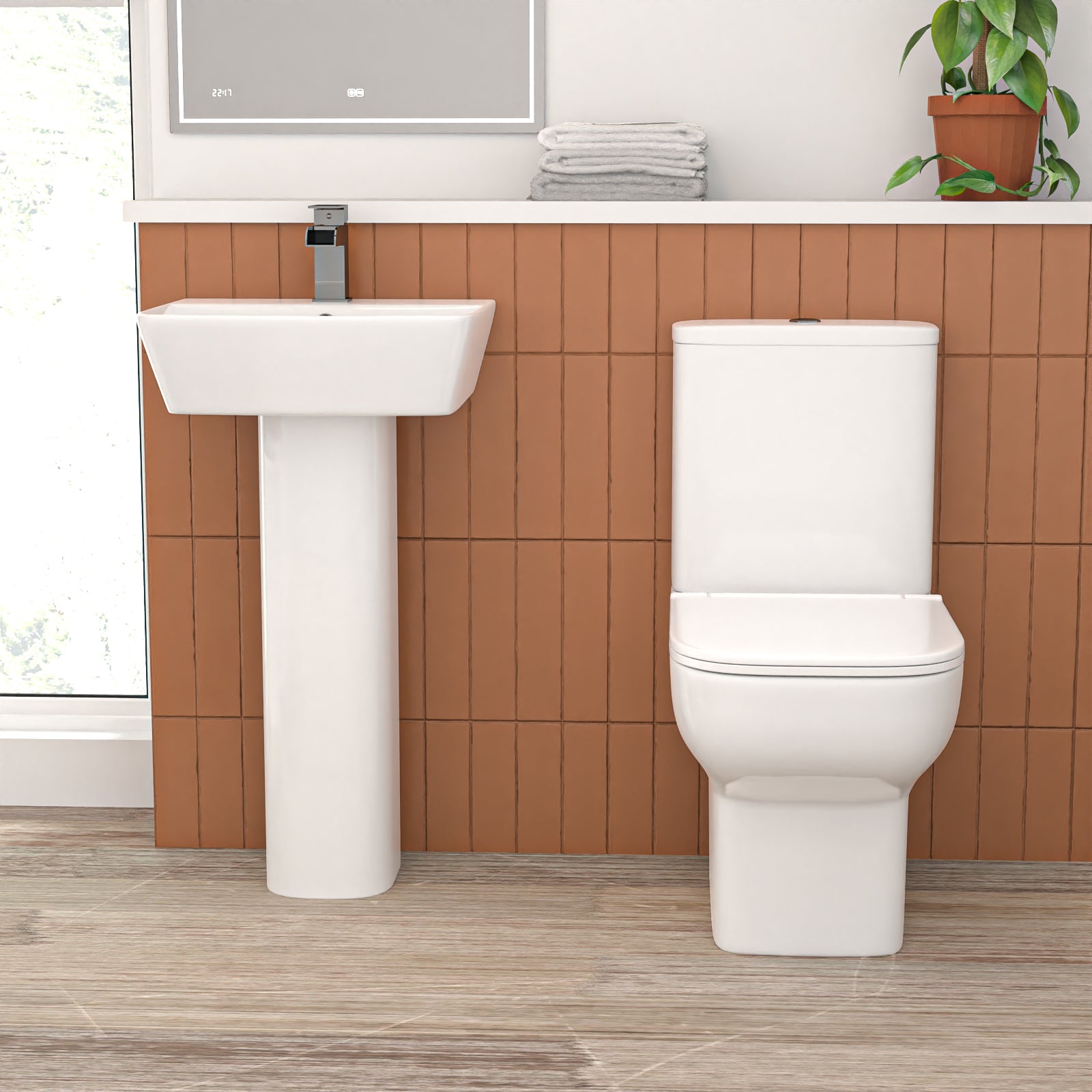 Aris 1700mm Complete Bathroom Suite with L-Shaped Shower Bath & Taps Set