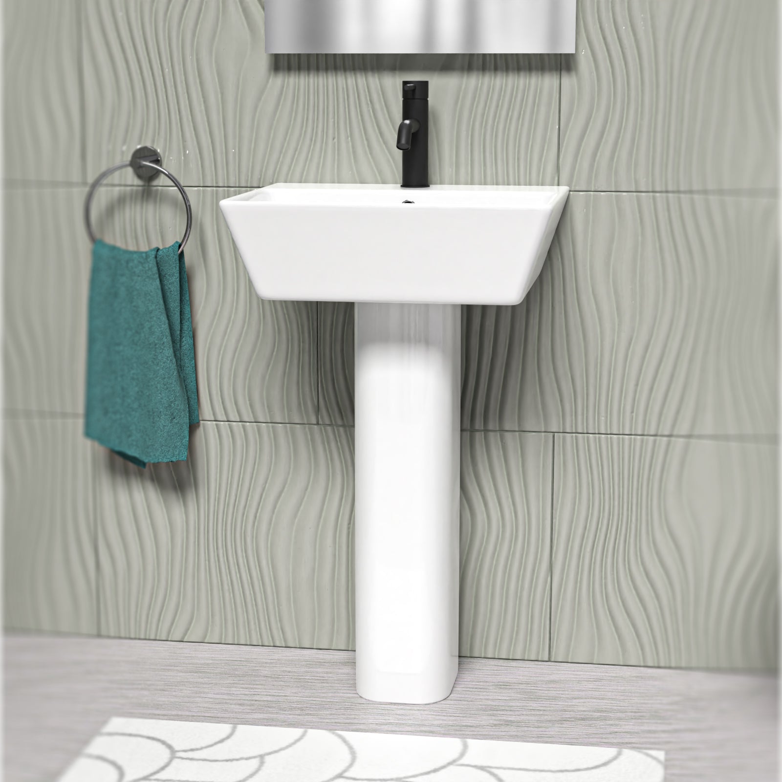 White 500mm Square Modern Full Pedestal Basin