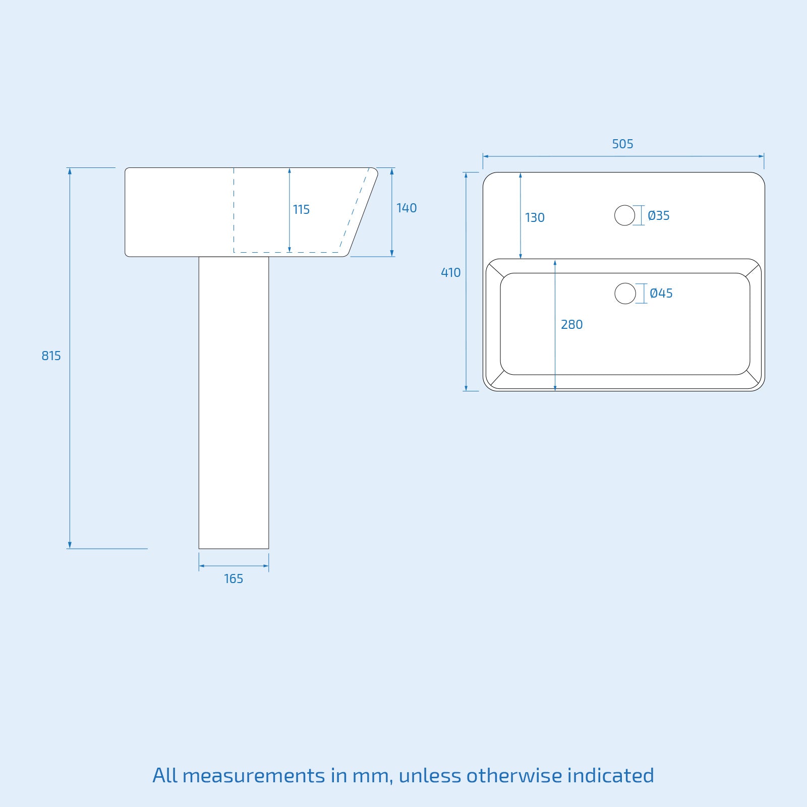 White 500mm Square Modern Full Pedestal Basin with Modern Toilet