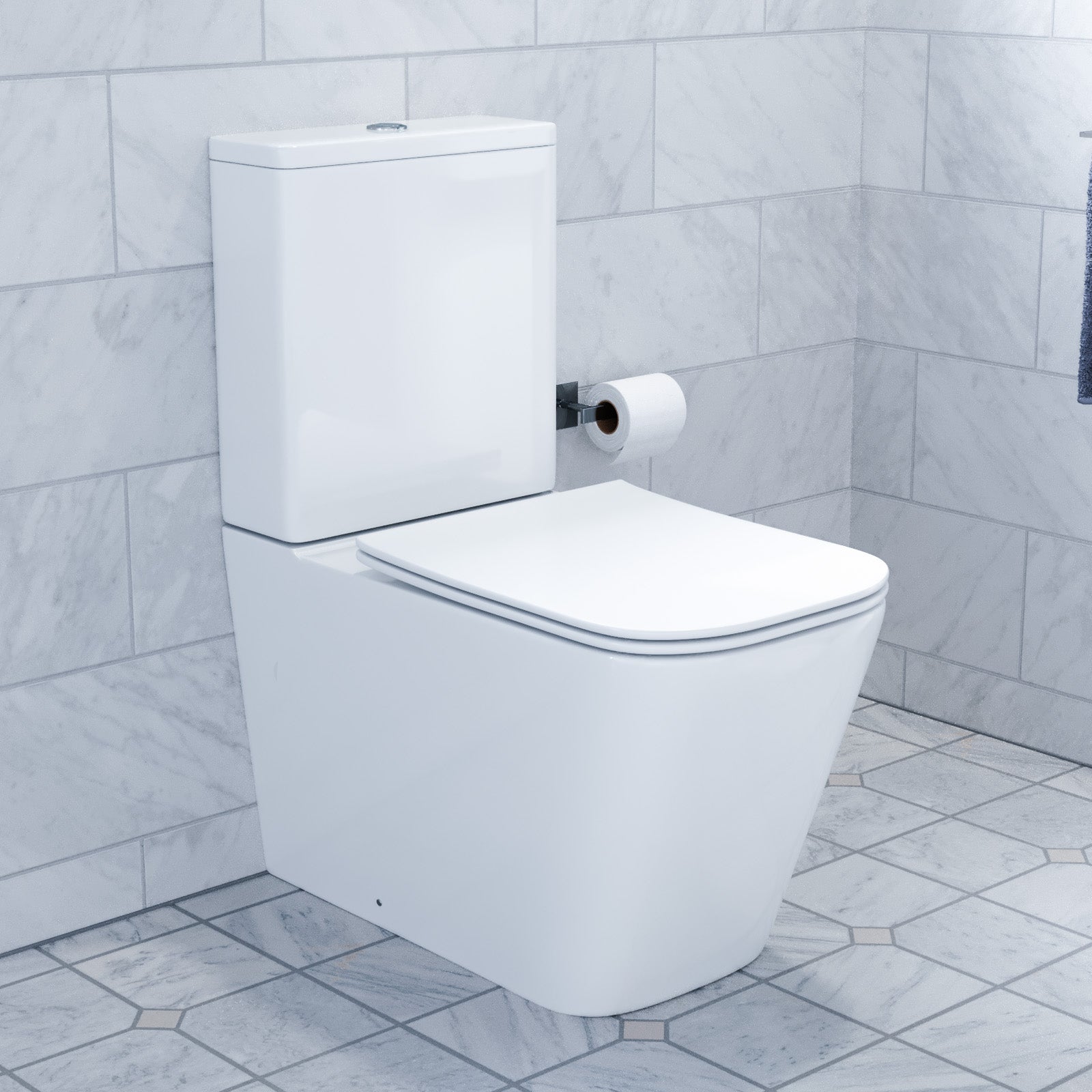 White 500mm Square Modern Full Pedestal Basin with Modern Toilet
