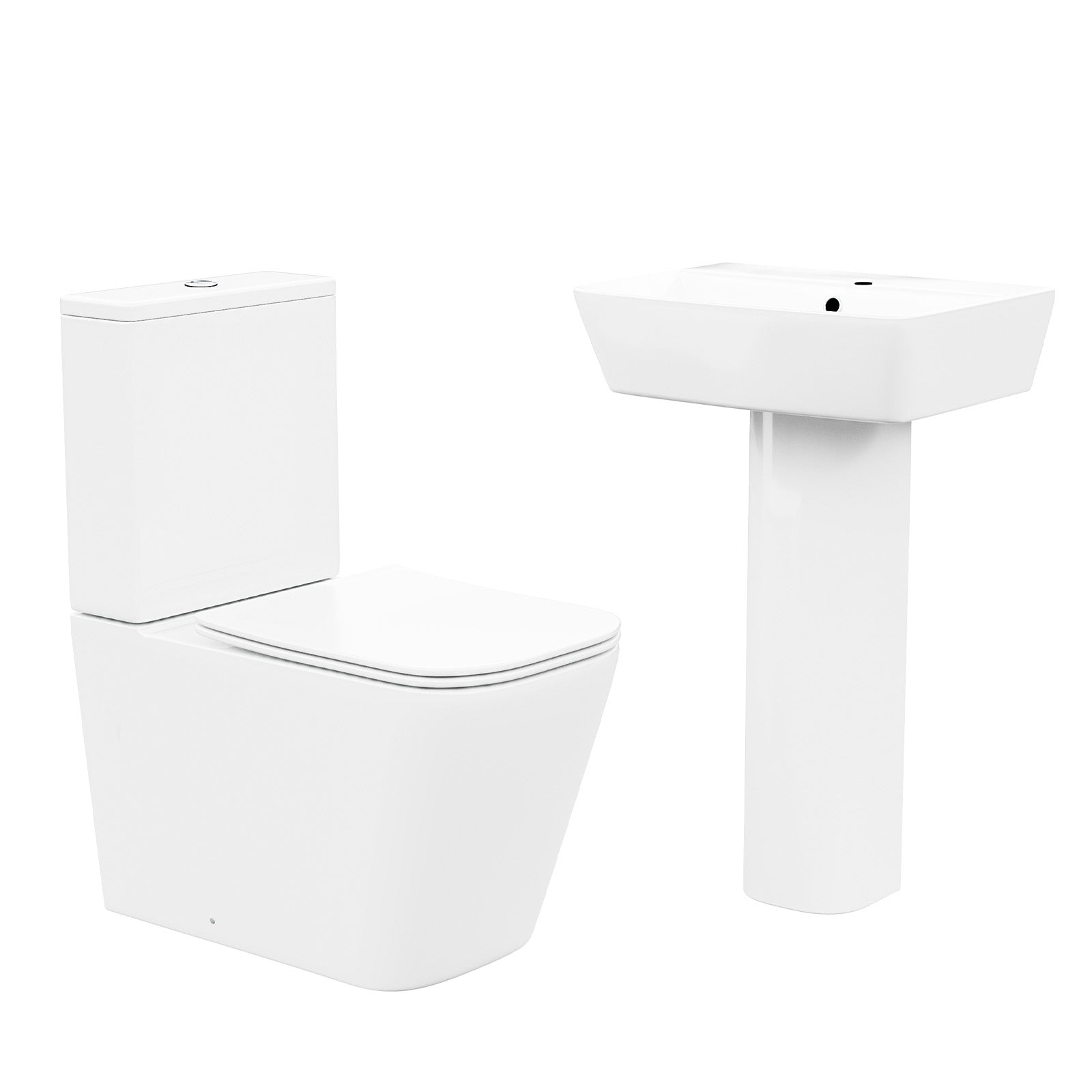 White 500mm Square Modern Full Pedestal Basin with Modern Toilet
