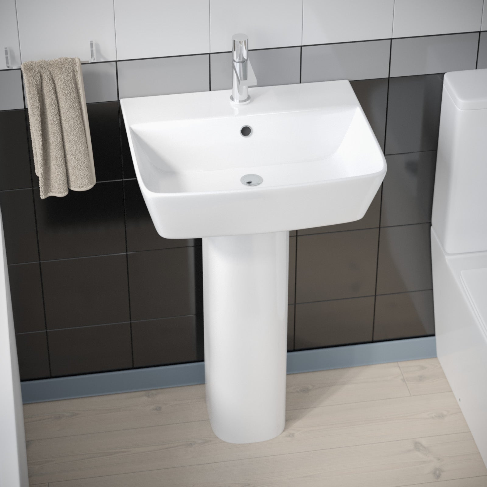 White 500mm Square Modern Full Pedestal Basin Toilet Bath & Bath Panel