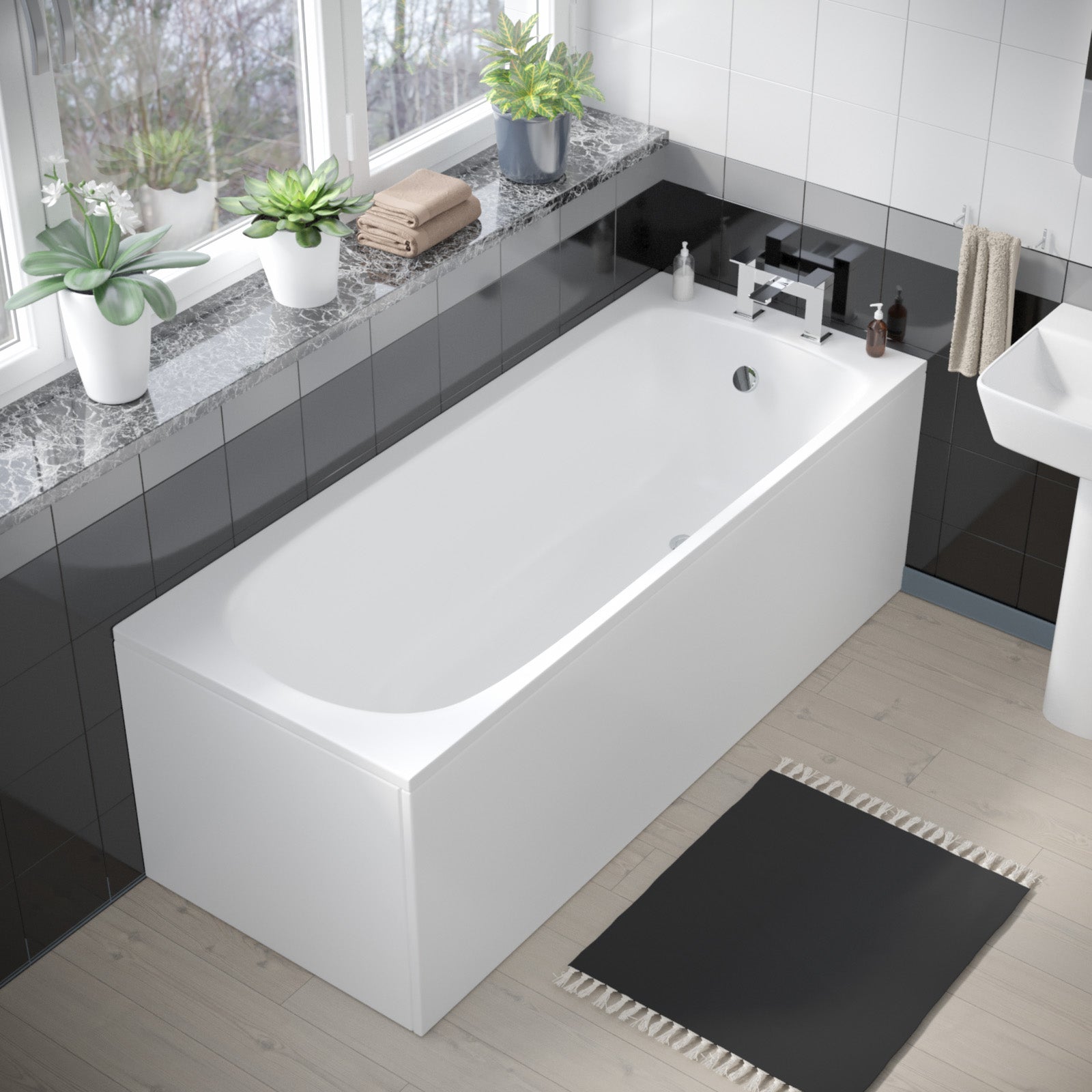 White 500mm Square Modern Full Pedestal Basin Toilet Bath & Bath Panel