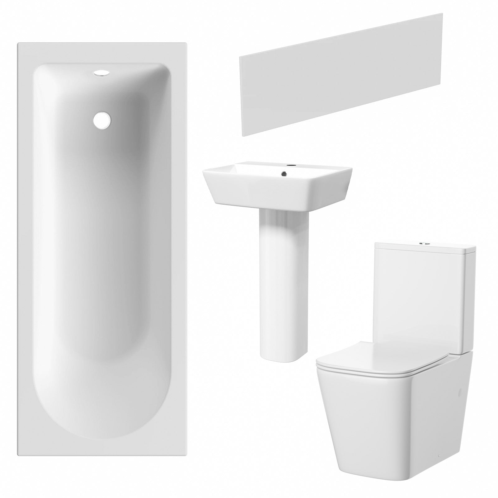 White 500mm Square Modern Full Pedestal Basin Toilet Bath & Bath Panel