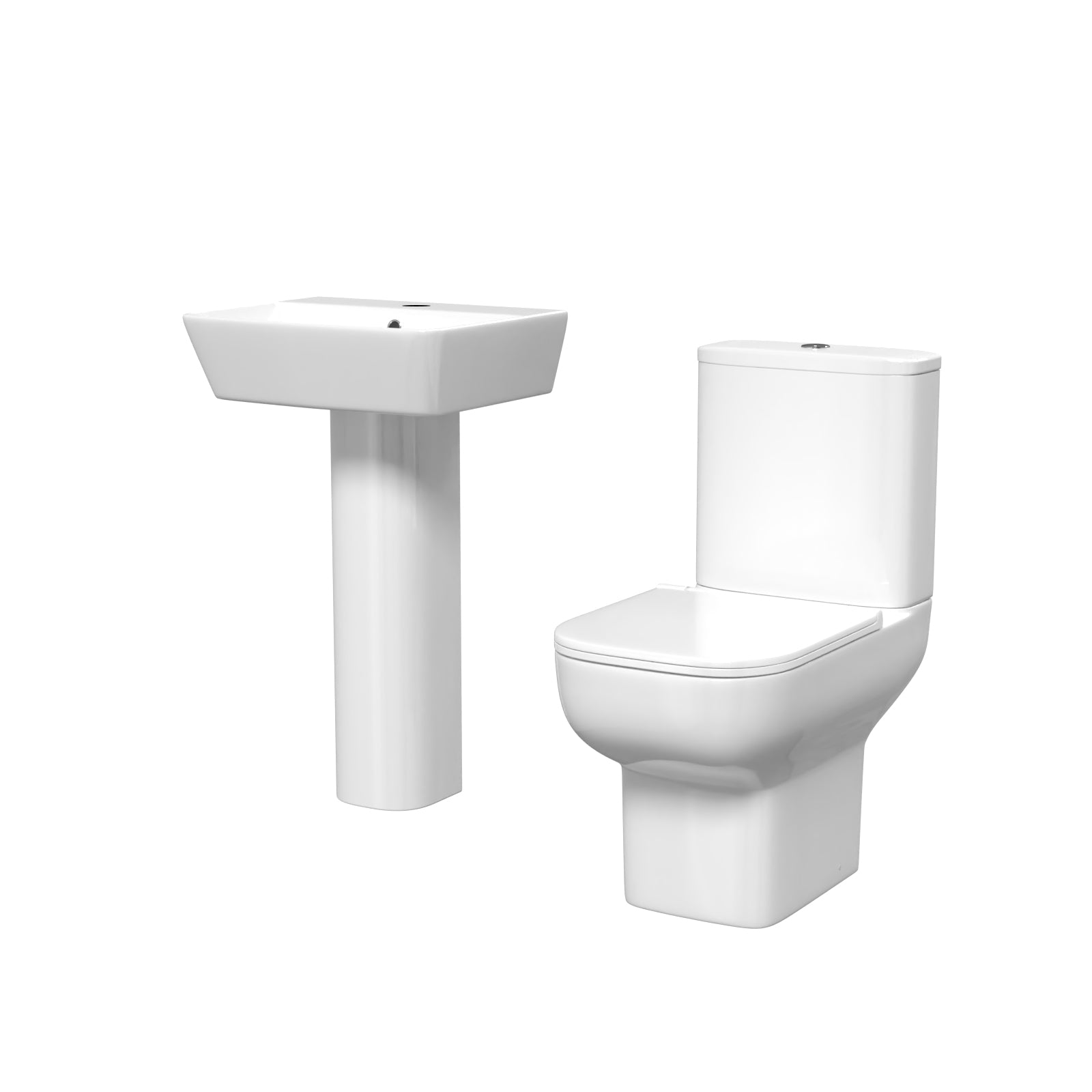 White 500mm Square Modern Full Pedestal Basin with Toilet