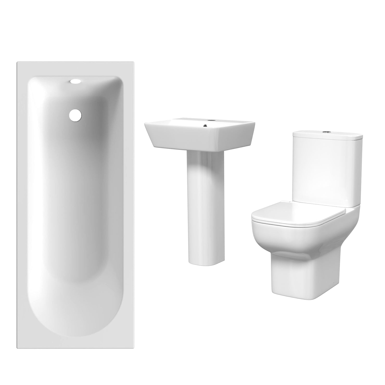 White 500mm Square Modern Full Pedestal Basin Toilet & Bath