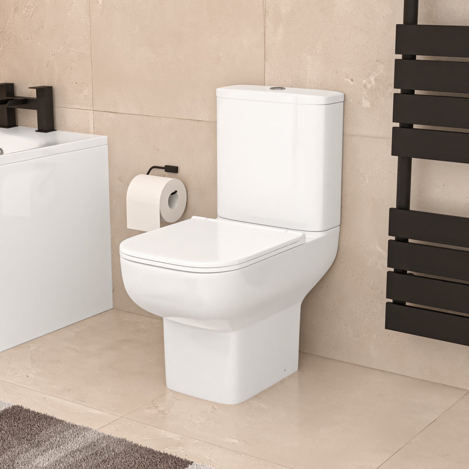 White 560mm Square Modern Full Pedestal Basin Toilet Bath & Front Panel