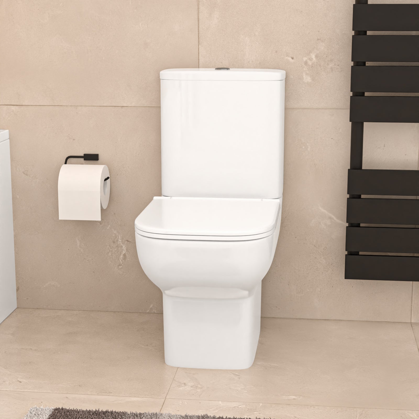 White 560mm Square Modern Full Pedestal Basin Toilet Bath & Front Panel