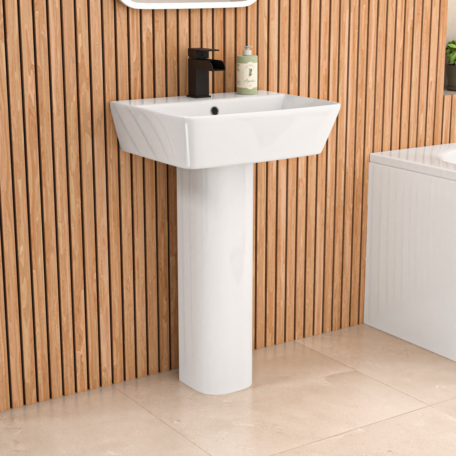 White 560mm Square Modern Full Pedestal Basin Toilet Bath & Front Panel