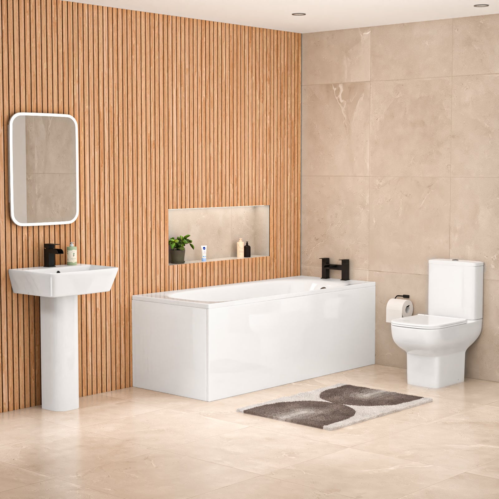 White 500mm Square Modern Full Pedestal Basin Toilet Bath & Front Panel