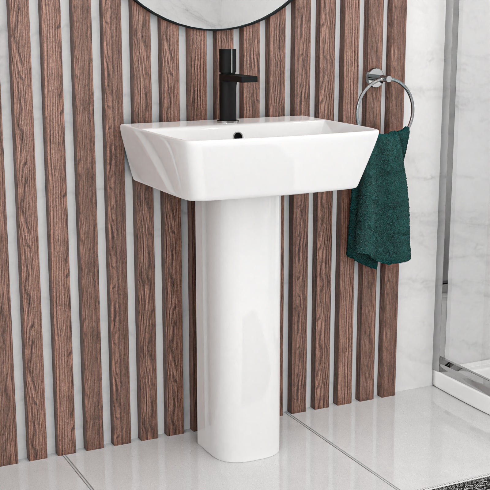 Aris 800mm Bathroom Suite with Quadrant Enclosure & 500mm Pedestal Basin