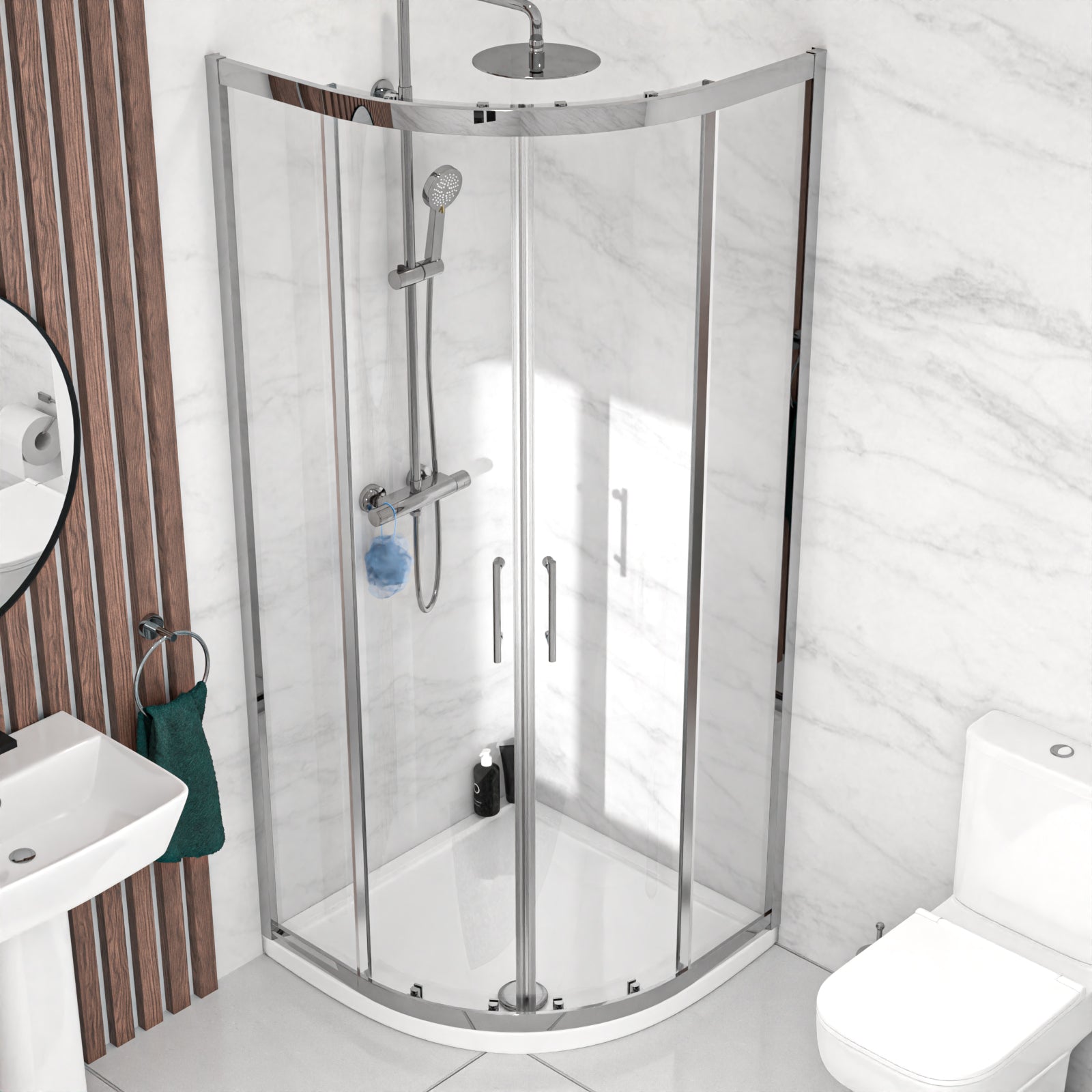 Aris 800mm Bathroom Suite with Quadrant Enclosure & 500mm Pedestal Basin