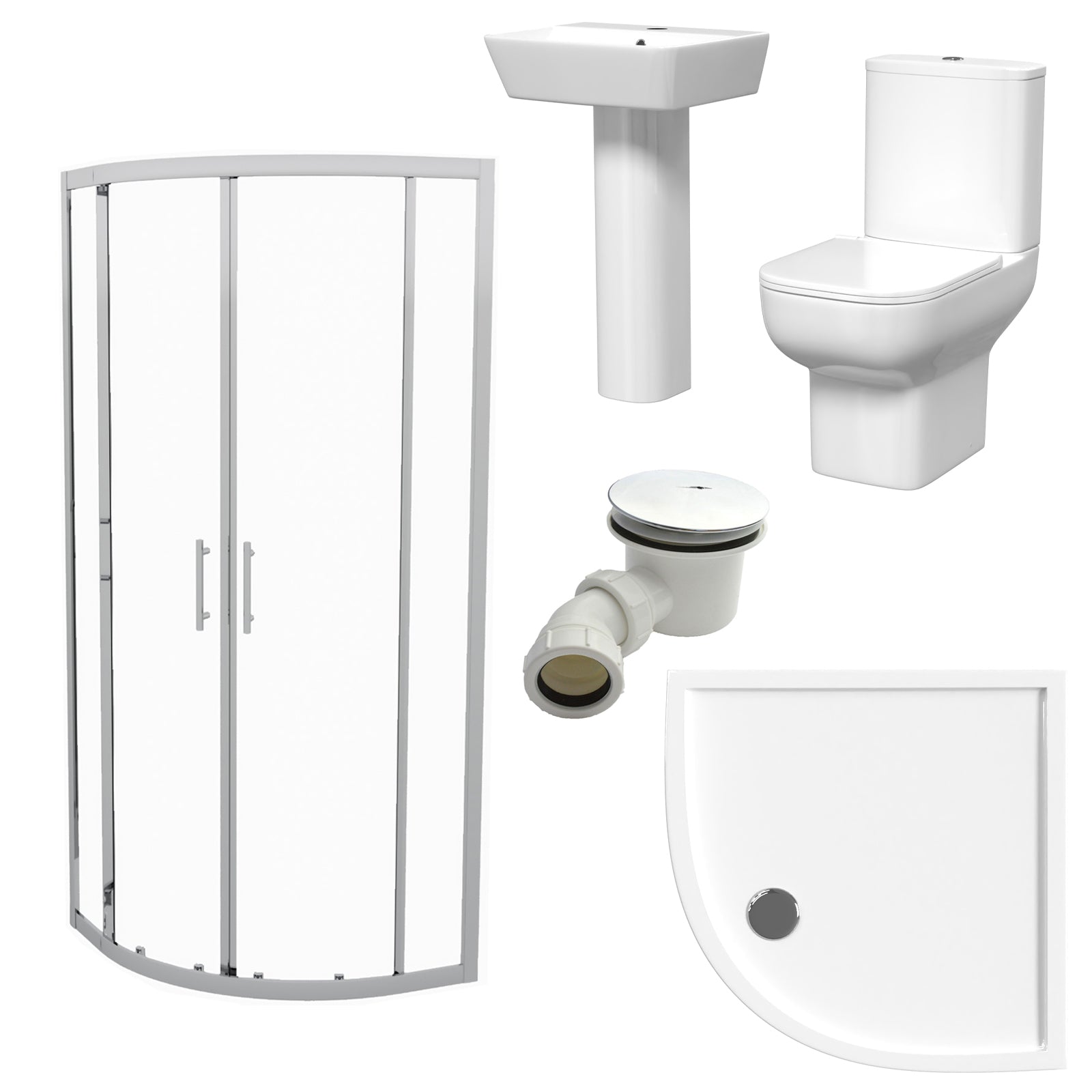 White 500mm Square Modern Pedestal Basin Toilet Shower Screen & Tray