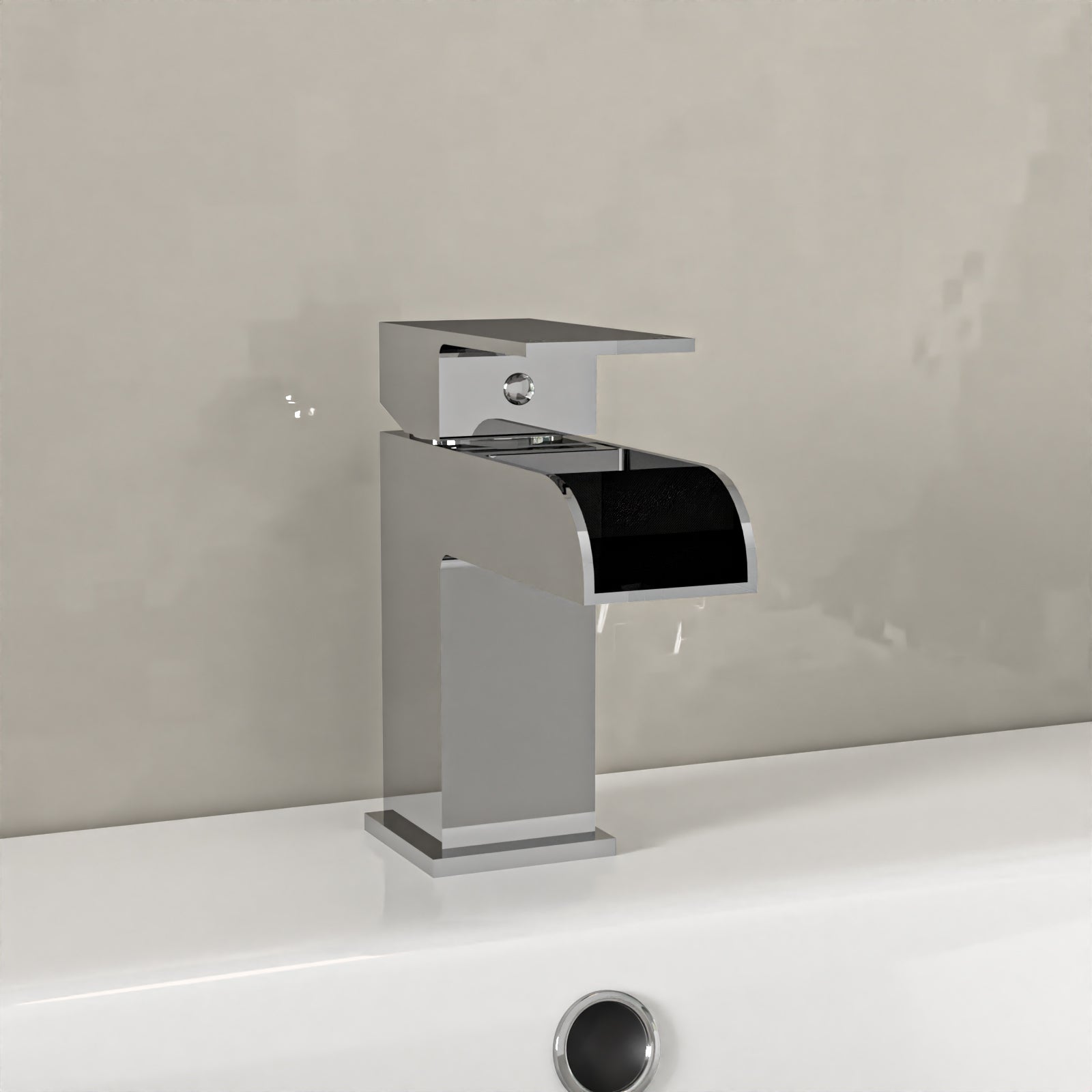 White 500mm Square Basin L-Shaped LH Bath Shower Panel Toilet Tap Set