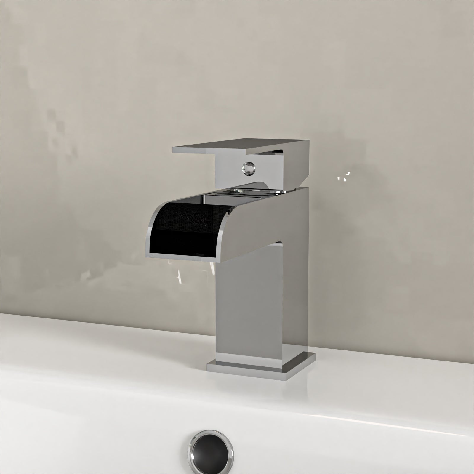 White 500mm Square Basin L-Shaped RH Bath Shower Panel Toilet Tap Set