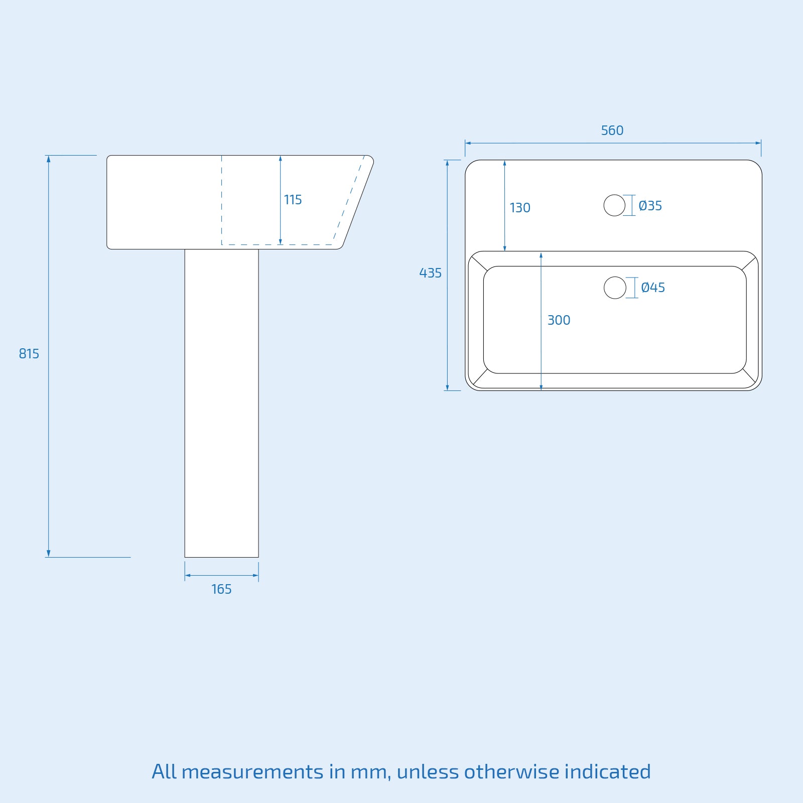 White 560mm Square Modern Full Pedestal Basin
