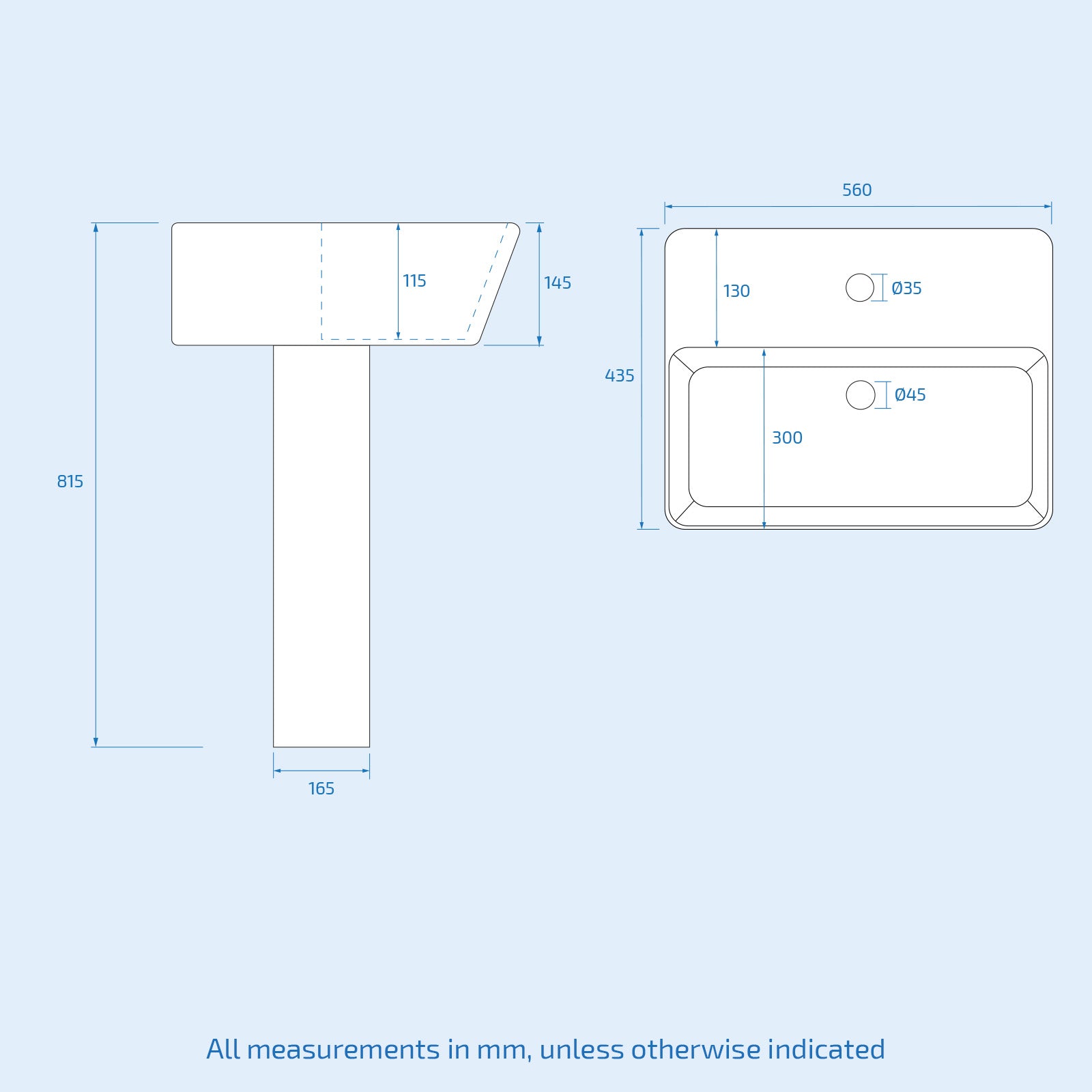 White 560mm Square Modern Full Pedestal Basin