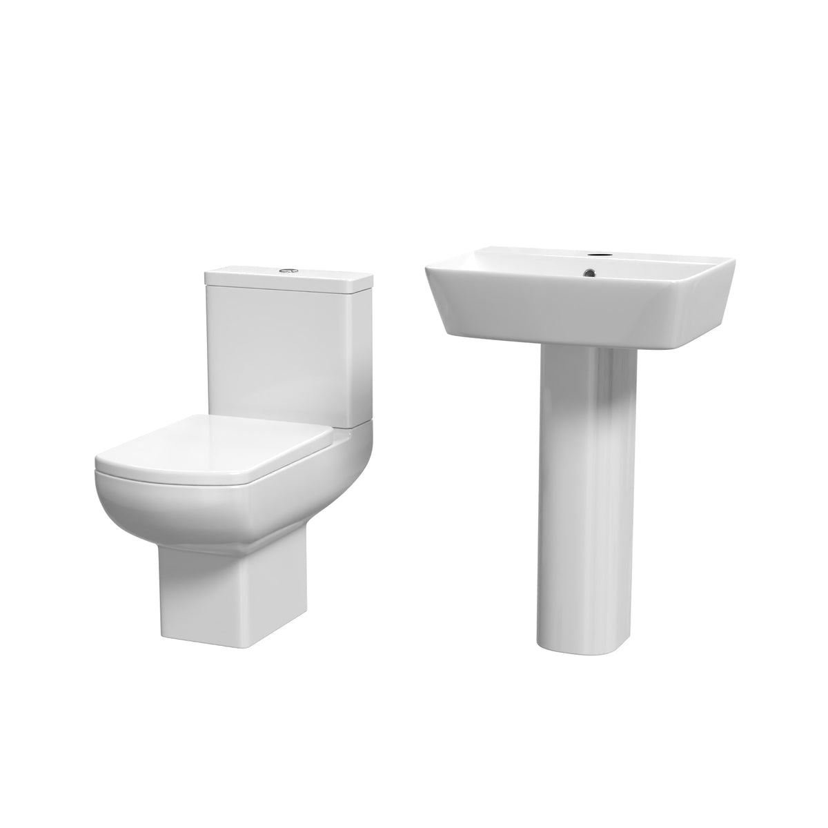 Aris White 560mm Square Modern Full Pedestal Basin with Rimless Toilet