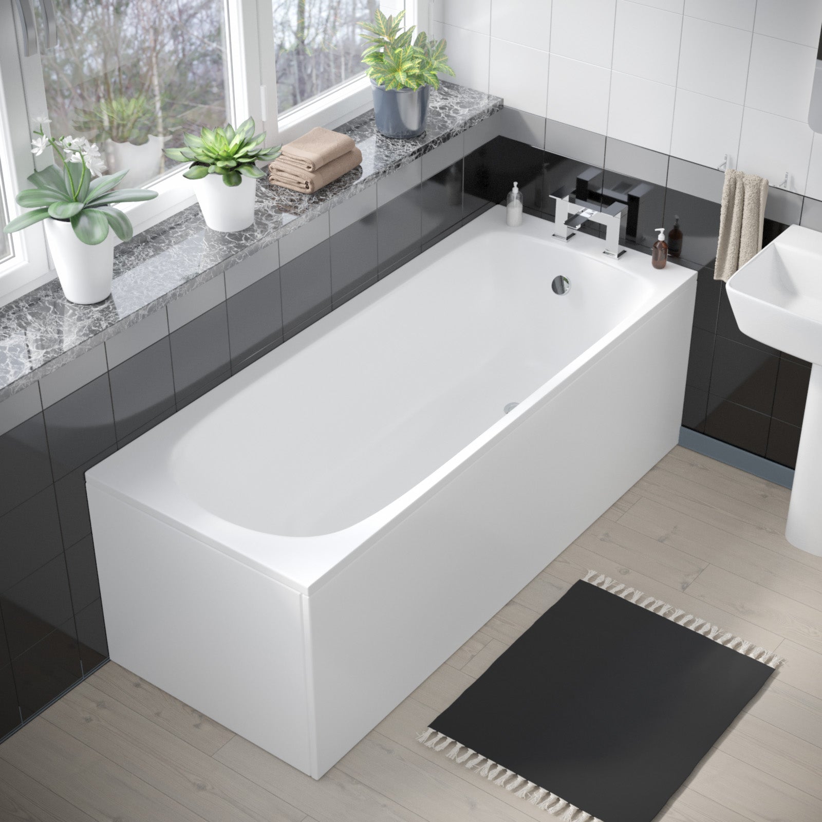 White 560mm Square Modern Full Pedestal Basin Toilet Bath & Bath Panel
