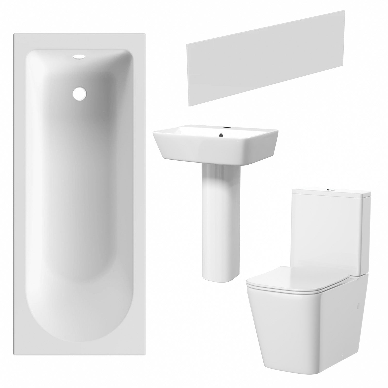 White 560mm Square Modern Full Pedestal Basin Toilet Bath & Bath Panel