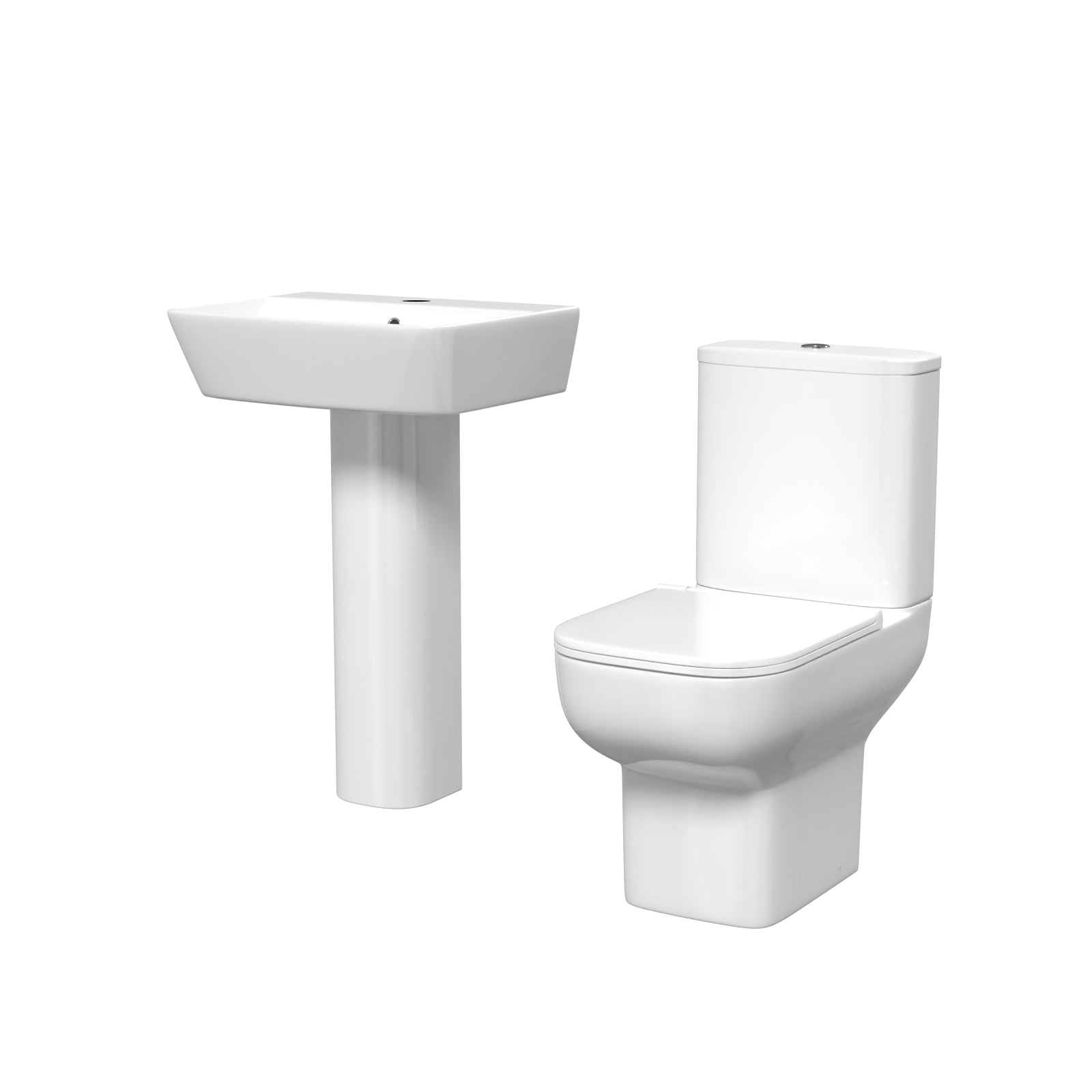 White 560mm Square Modern Full Pedestal Basin with Toilet