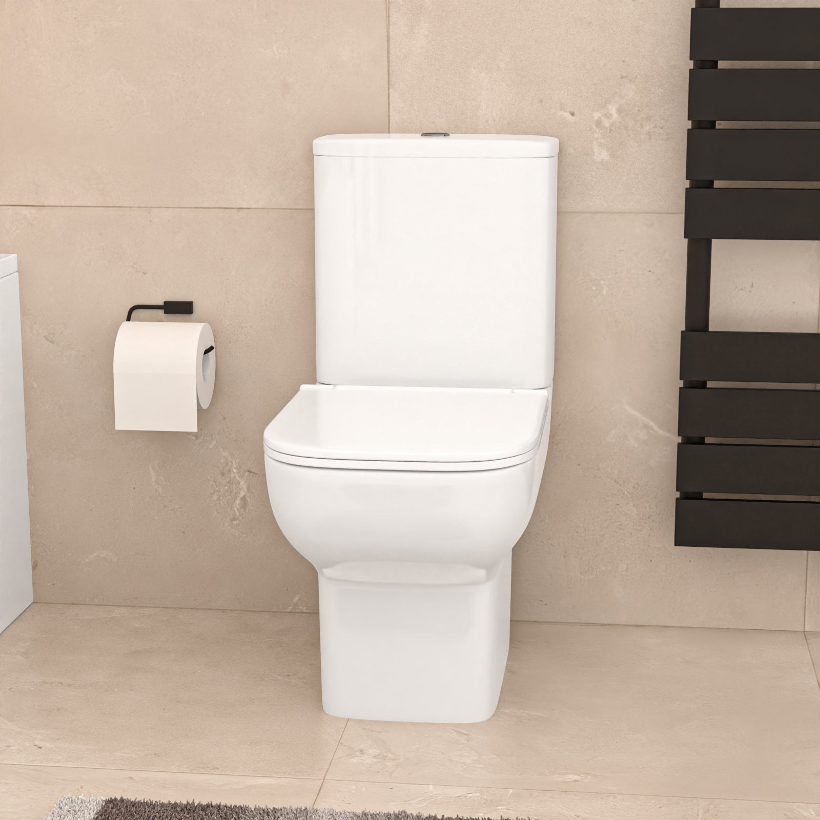 White 560mm Square Modern Full Pedestal Basin Toilet & Bath