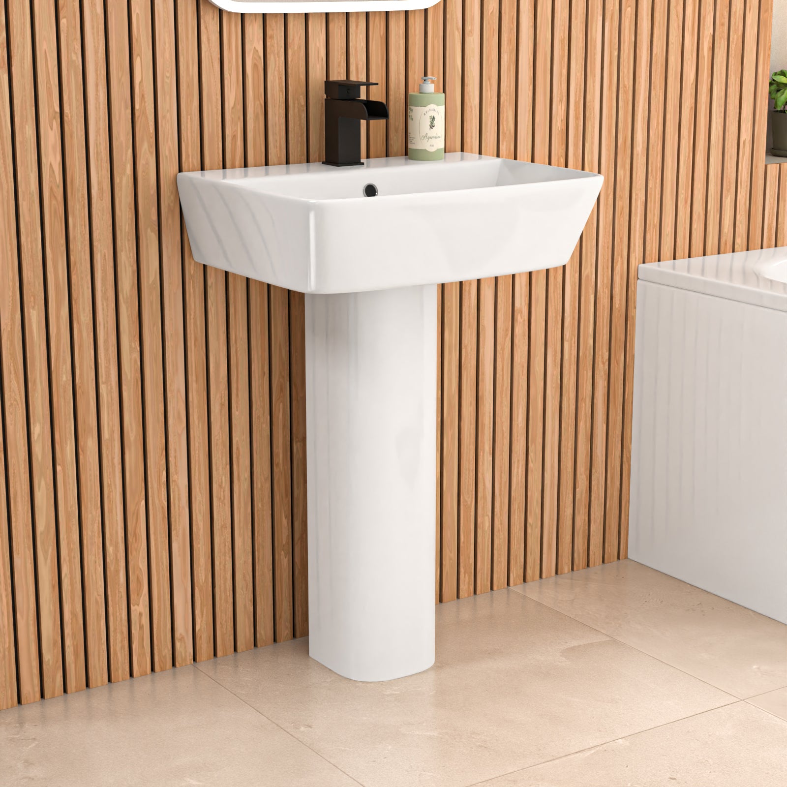 White 560mm Square Modern Full Pedestal Basin Toilet & Bath