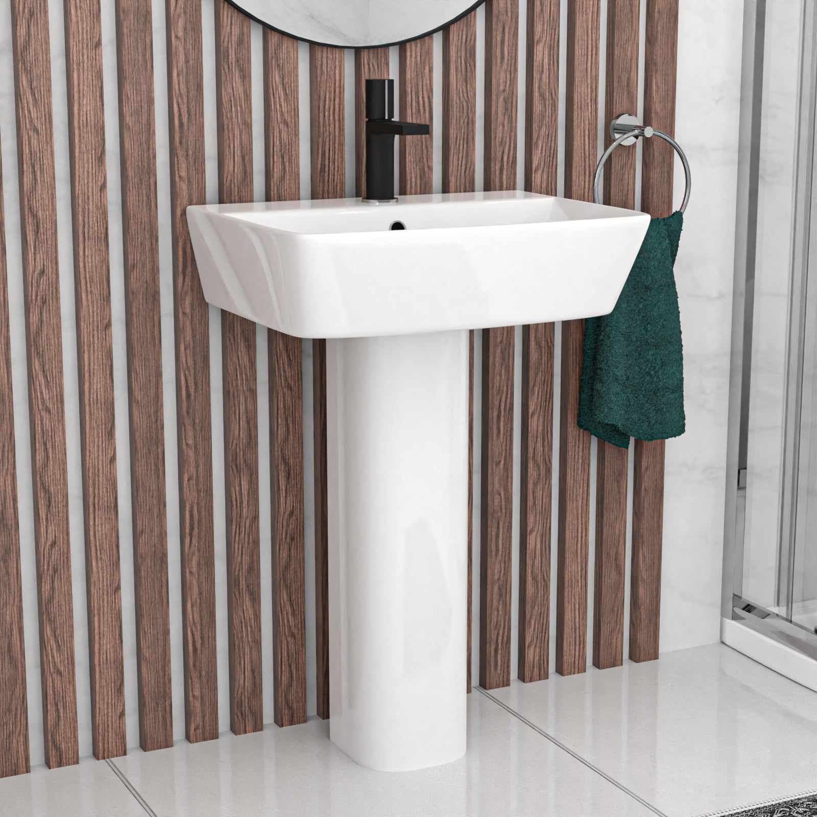 Aris 800mm Bathroom Suite with Quadrant Enclosure & 560mm Pedestal Basin