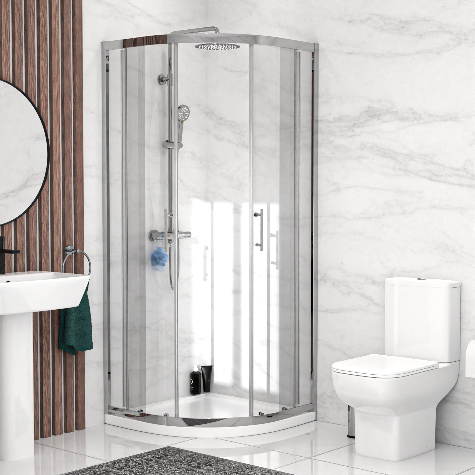 Aris 800mm Bathroom Suite with Quadrant Enclosure & 560mm Pedestal Basin