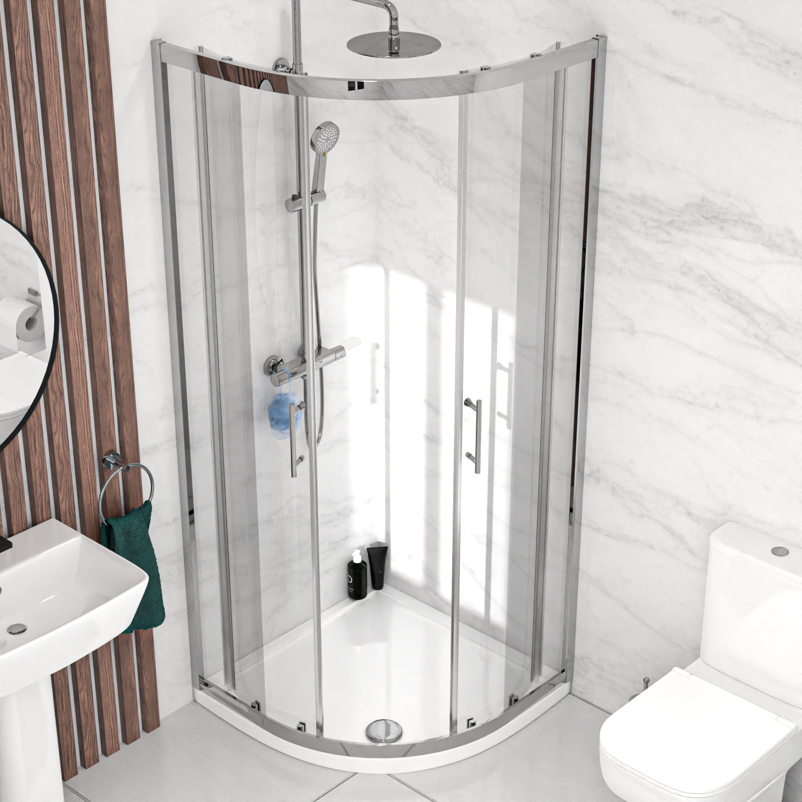 Aris 800mm Bathroom Suite with Quadrant Enclosure & 560mm Pedestal Basin