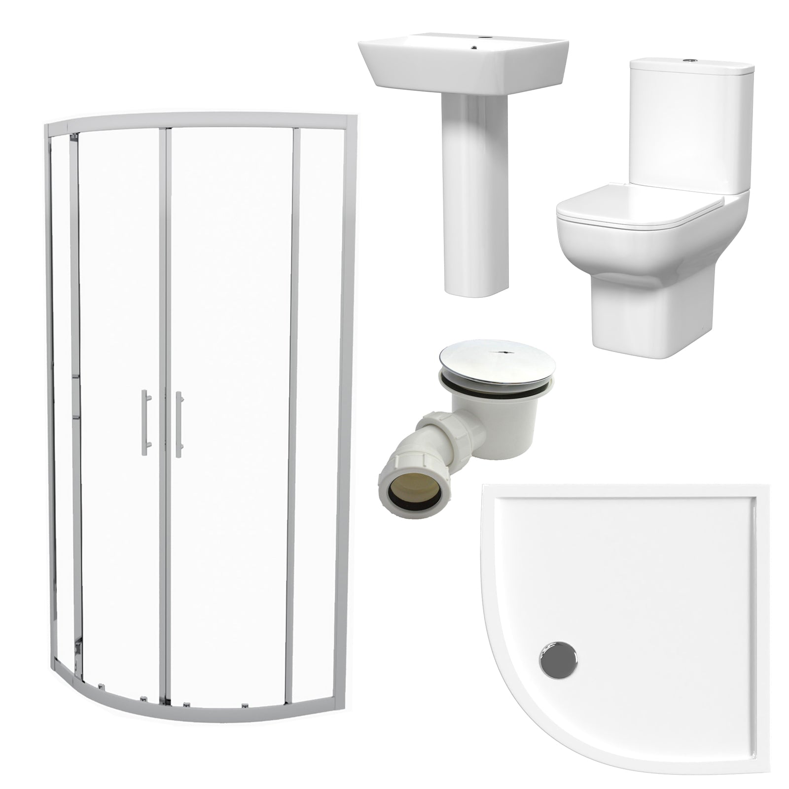 White 560mm Square Modern Pedestal Basin Toilet Shower Screen & Tray