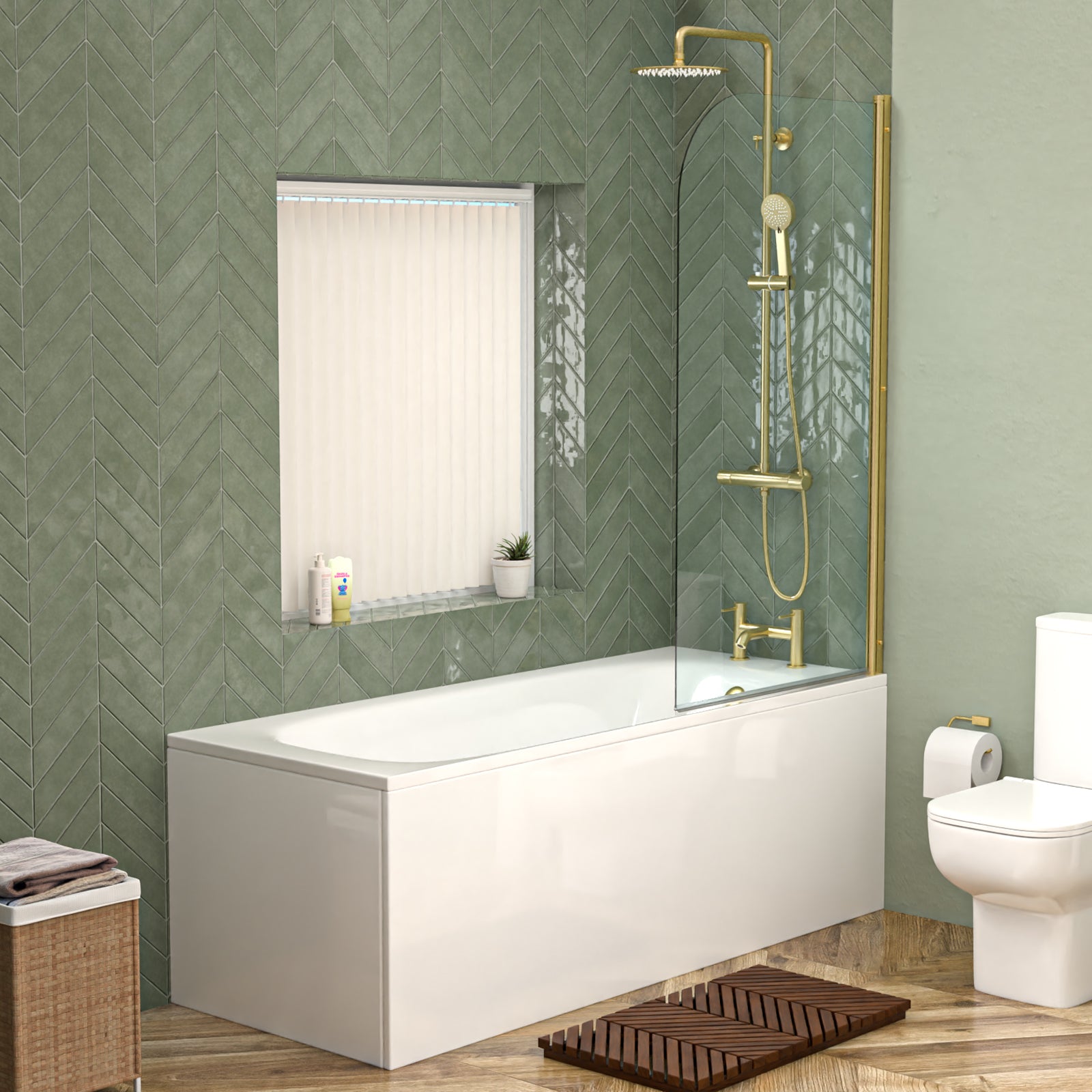 White 550mm Round Slim Edge Pedestal Basin Toilet Shower Bath Taps Set