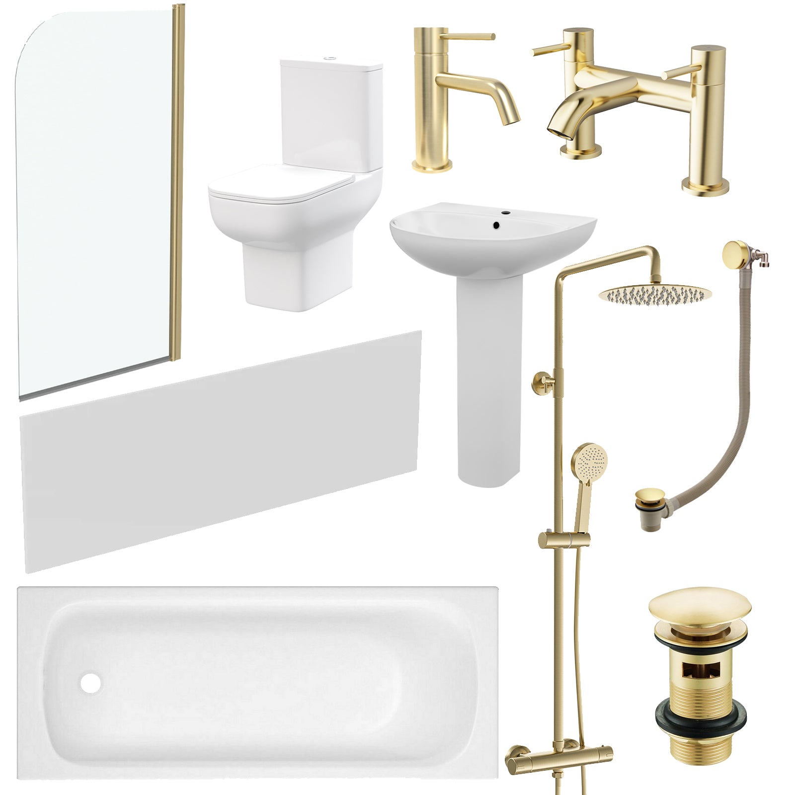 White 550mm Round Slim Edge Pedestal Basin Toilet Shower Bath Taps Set